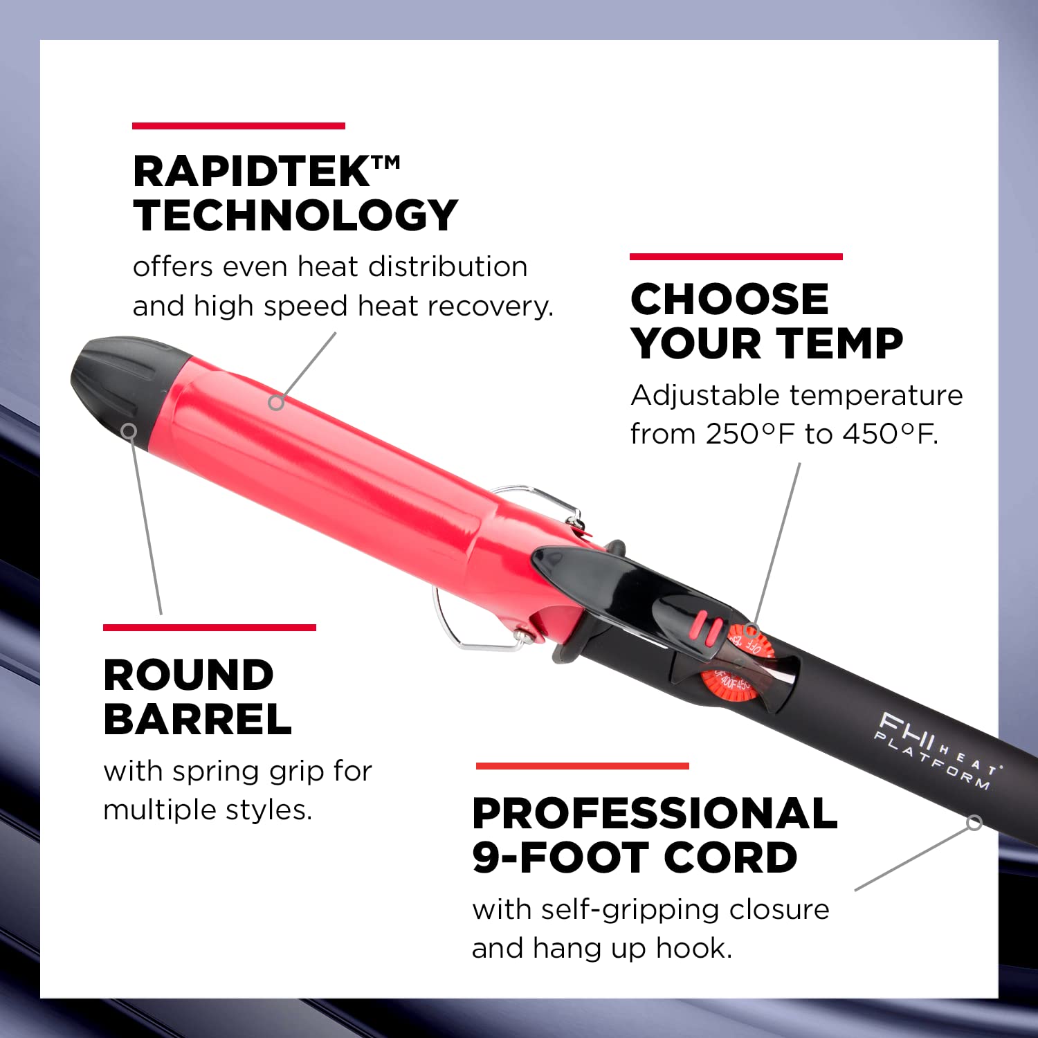FHI HEAT Platform Tourmaline Ceramic Professional Curling Iron, 1 -Inch
