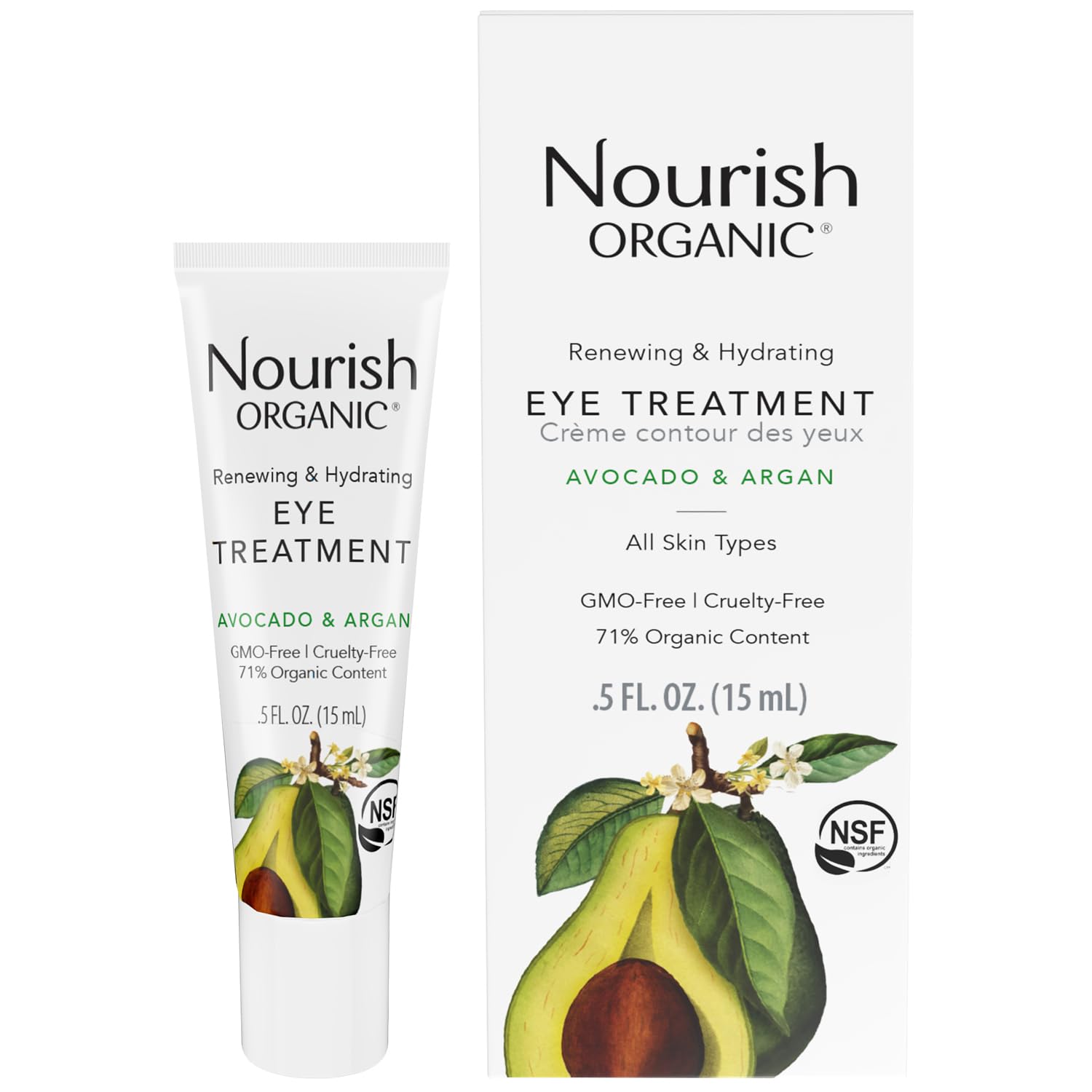 Nourish Organic Eye Treatment, Avocado & Argan  Renewing & Hydrating Under Eye Brightener with Vitamin C + Washable Cotton Roun