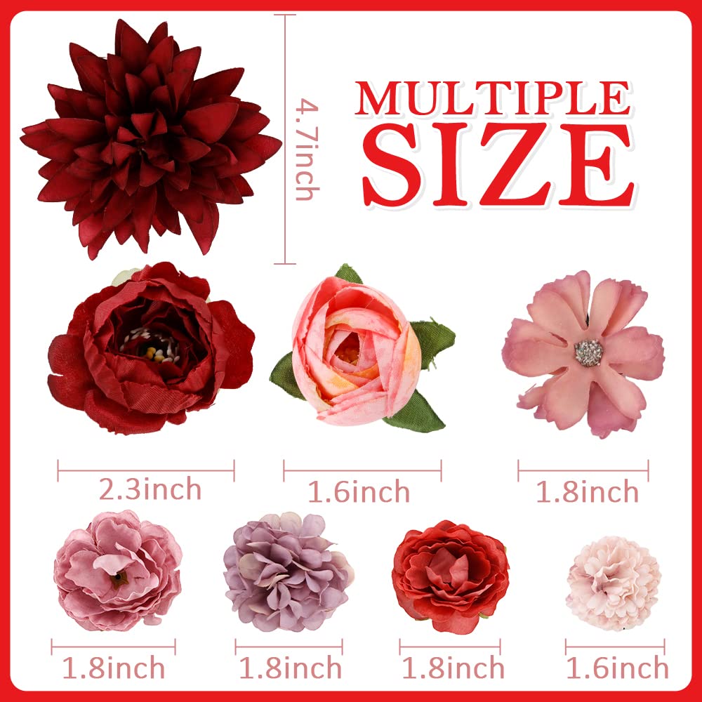 Ahoney 20 Pieces Red Rose Hair Clips For Women Girls Hair, Artificial Flowers Floral Alligator Clips Flowers Hair Pins Valentine