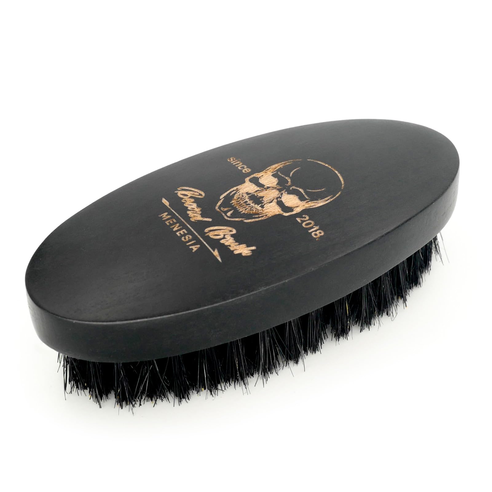Menesia Black Boar Bristle Hair Beard Brush for Men, Small Soft Wood Beard Brush, Pocket Travel Men's Wooden Mustache Brush (Bla