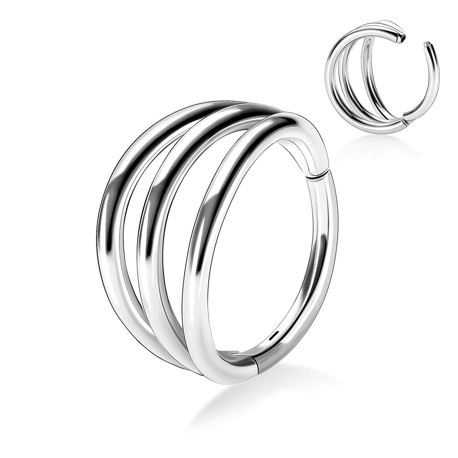 16G Conch Daith Piercing Triple Open Stacked Cartilage Conch Helix Earring Hoop 316L Surgical Steel Septum Nose Rings 8mm Lobe E