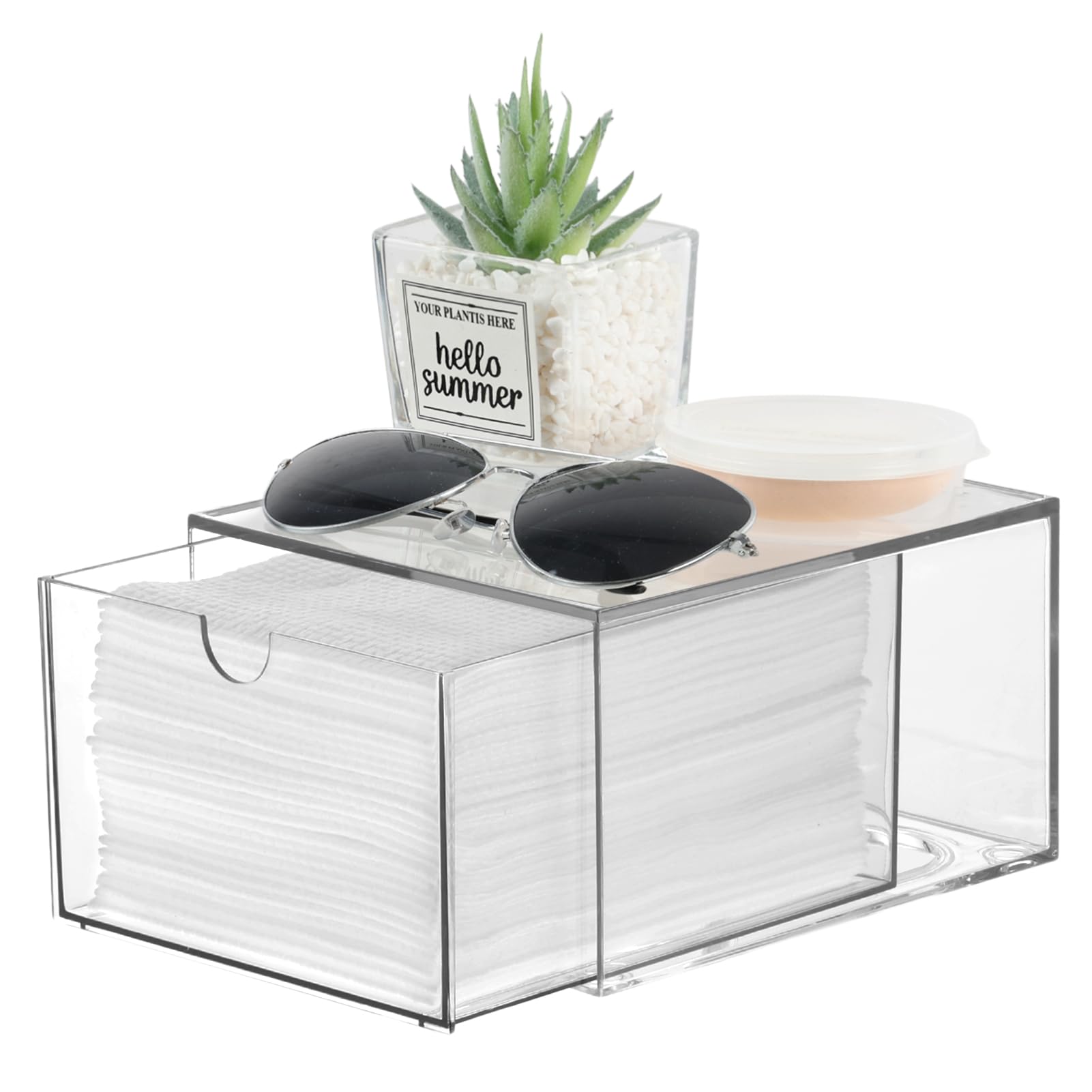Disposable Face Towel Holder, Plastic Face Towels Storage Box with Drawer, Stackable Organizer for Clean Skin Club Face XL Towel