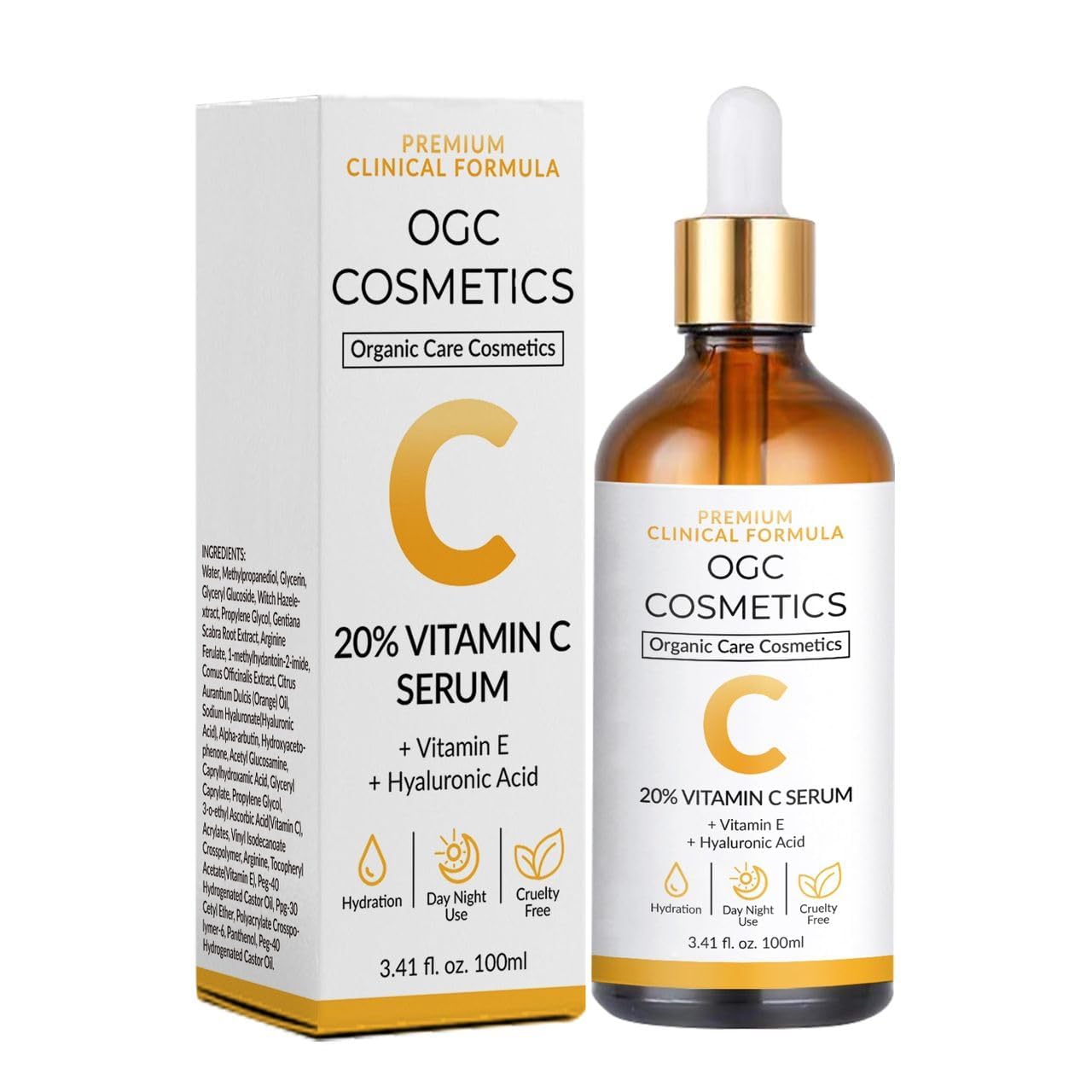 OGC Cosmetics Vitamin C Serum for Face with Hyaluronic Acid, Vitamin E  Anti Aging Brightening Serum for Dark Spots, Even Skin 