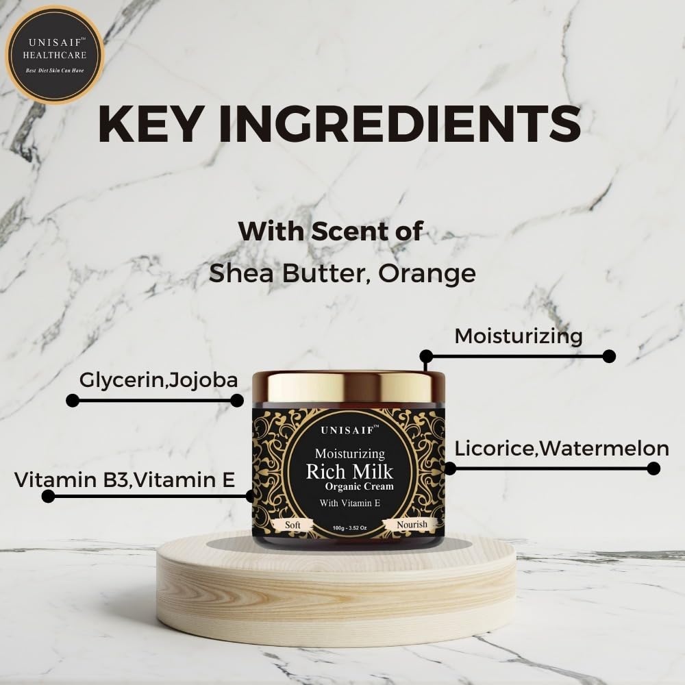 Unisaif Rich Hydrating Milk Shea Butter Cream - Moisturizing Facial Skincare Cream with Shea Butter, Vitamin E | Reduce Dryness