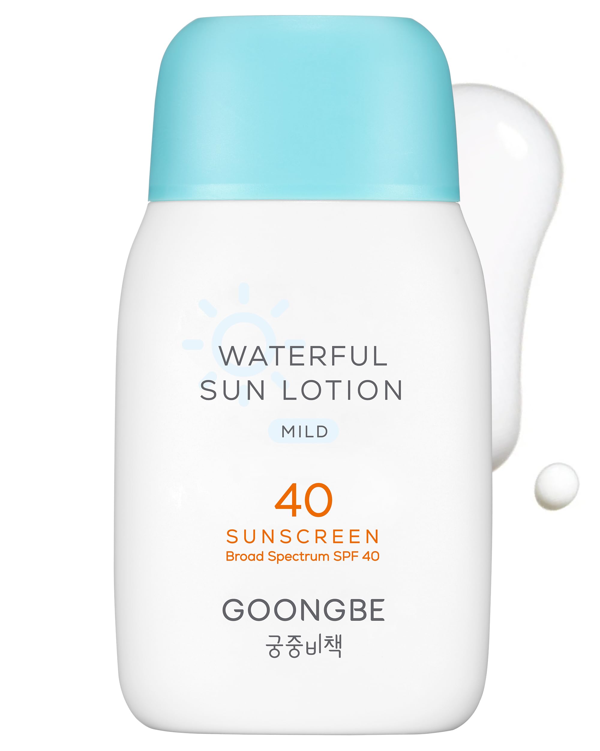 GOONGBE Waterful Sun Lotion Mild SPF 40 - Zinc Oxide Water Resistant Mineral Sunscreen for Babies, Kids & Adults - Hypoallergeni