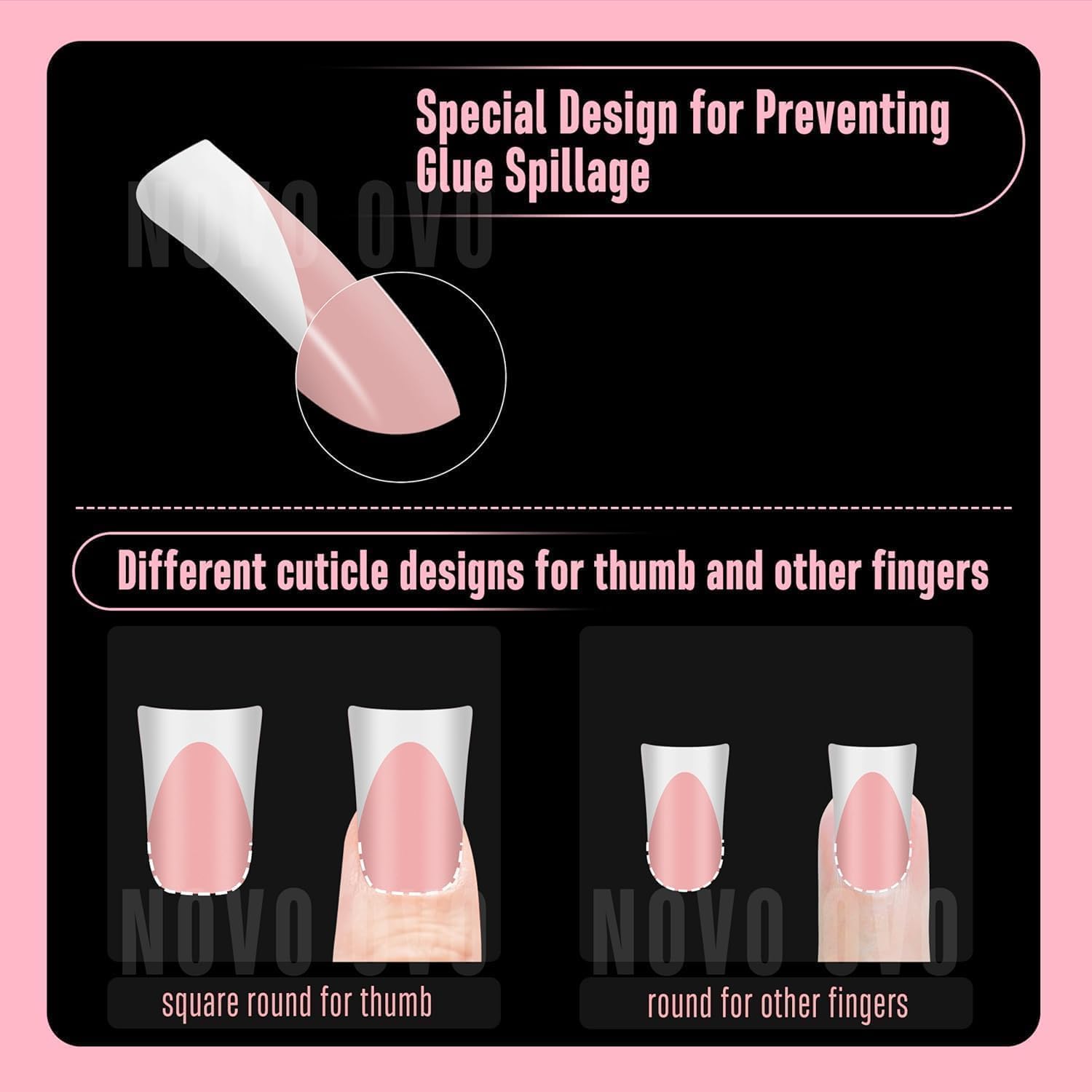 NOVO OVO White French Tip Short Duck Nail Tips Press on, BABY PINK Pre-designed Soft Gel Nail Extension, Extra thick Full Cover