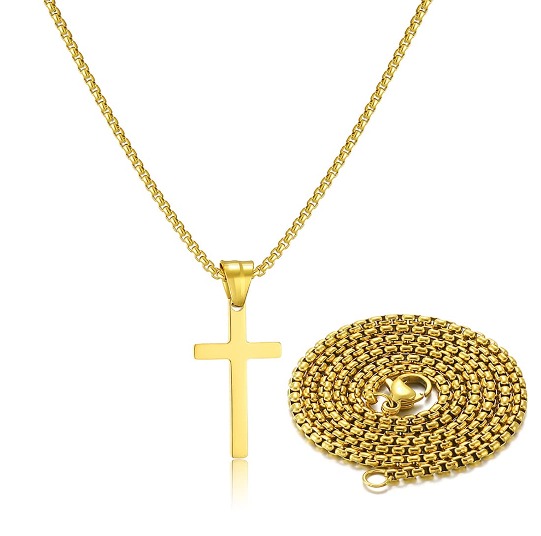 Stainless Steel Cross Necklace for men,Gold Cross Necklace for boys kids tiny Small Cross Pendant Necklace 22 inches Simple Jewe