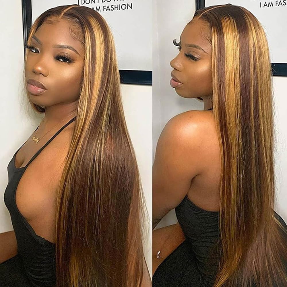 Metamuclia Honey Blonde 13X4 Hd Lace Front Wig Human Hair Highlight Straight Lace Frontal Wigs Human Hair Pre Plucked 18 Inch 18