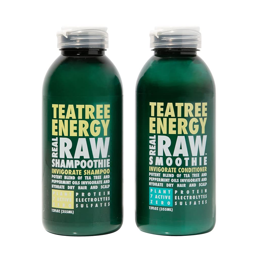 Real Raw Tea Tree Shampoo & Conditioner Set - Cleanse, Hydrate + Invigorate - No Water 100% Pure Aloe Juice & Coconut Water - Su