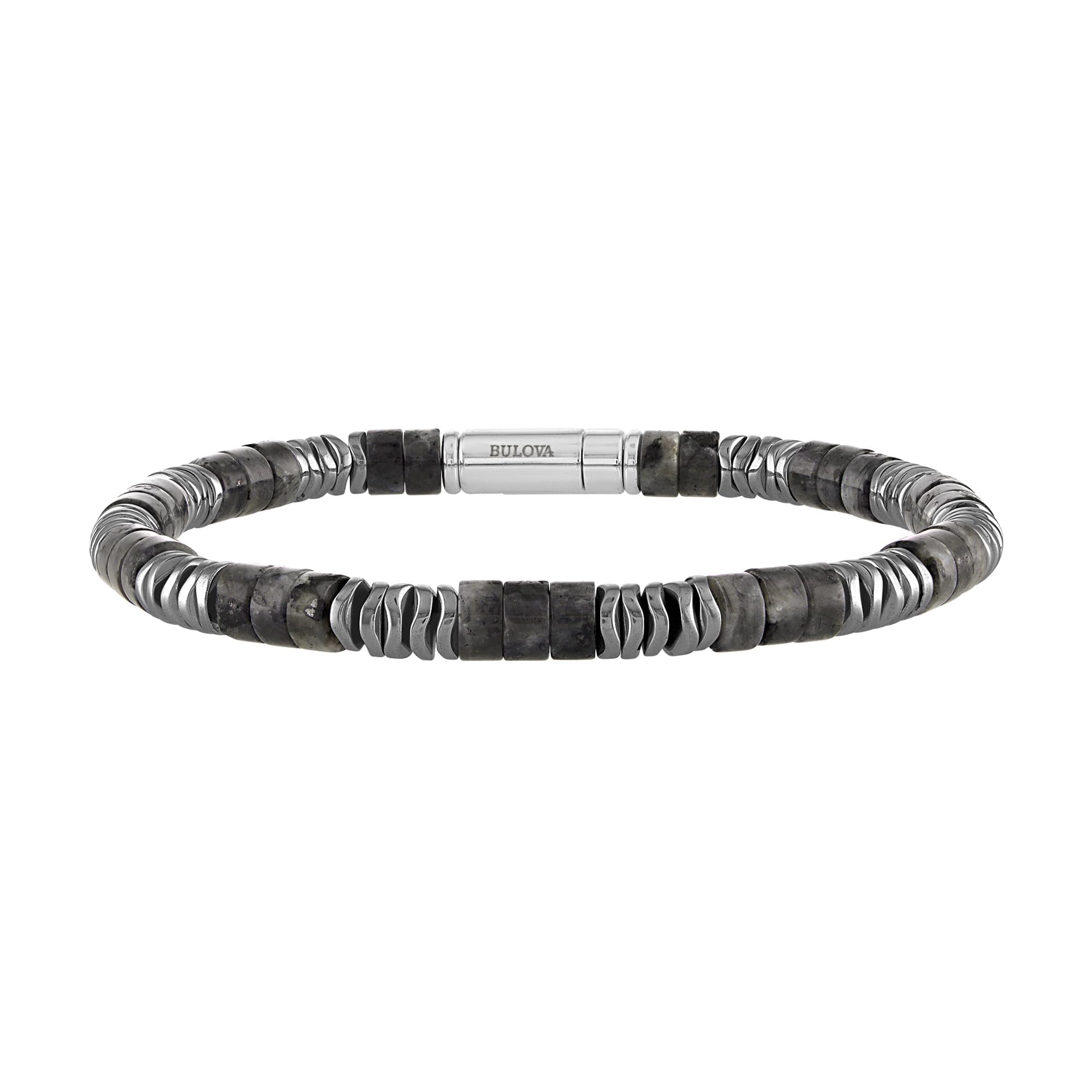 Bulova Jewelry Mens Classic Cylinder Shaped Labradorite and Wavy Stacked Hematite Beaded Bracelet, Length 8.5 Style:BVB1026-WSB