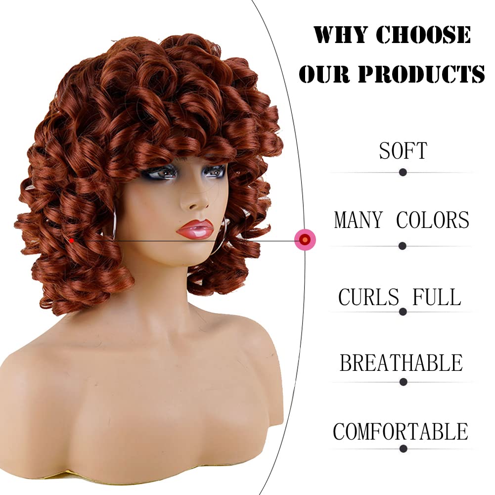 Andromeda Auburn Wigs For Black Women Soft Short Big Curly Wig With Bangs Afro Loose Cute Curly Heat Resistant Natural Looking S