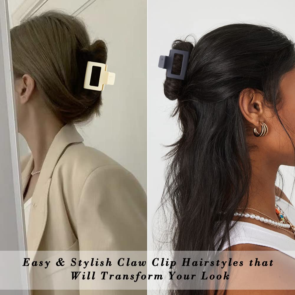 Ahoney 4 Pack Matte Hair Clips for Thin, Thick, and Black Hair - Small, Medium, and Cool Style Claw Clips for Women