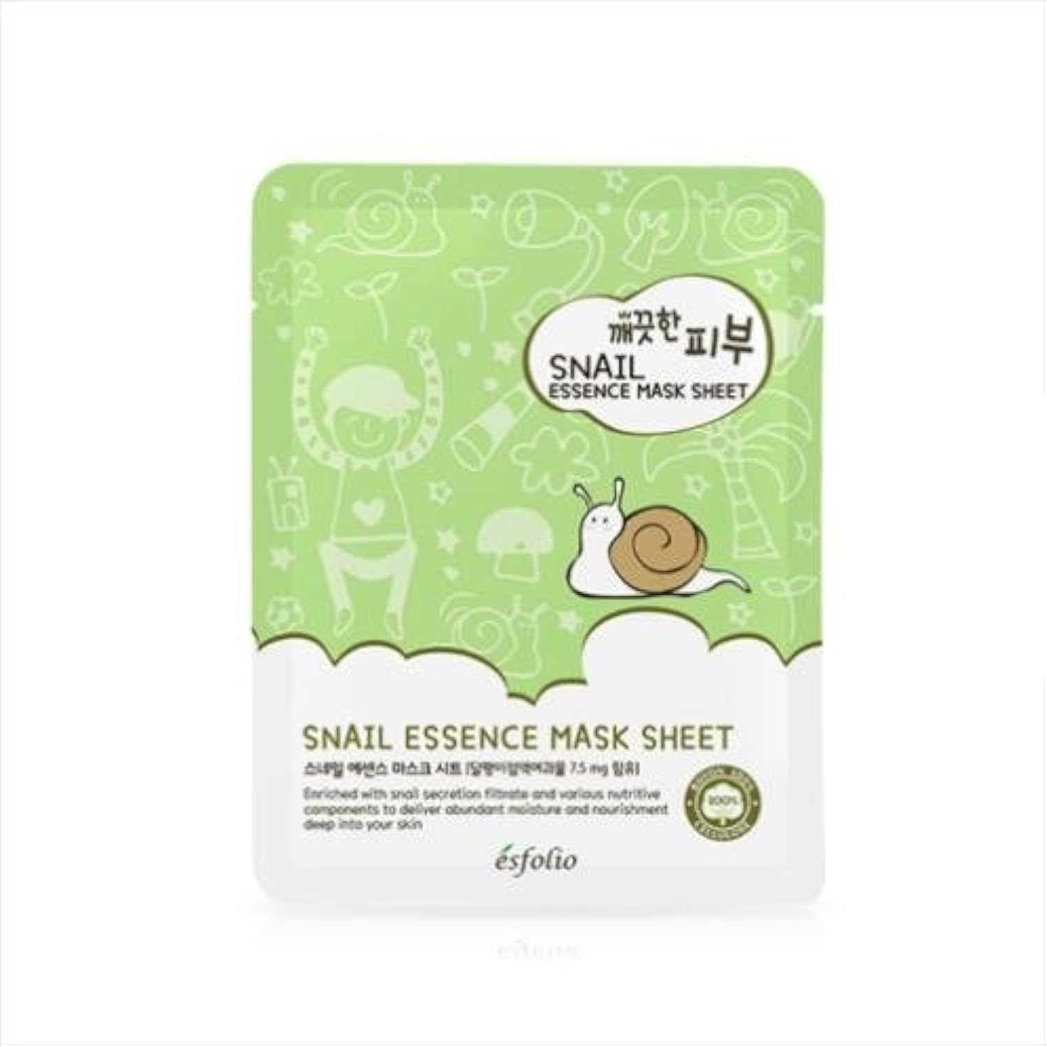 Esfolio Pure Skin Mask Box, Snail Essence, 11.8 Ounce