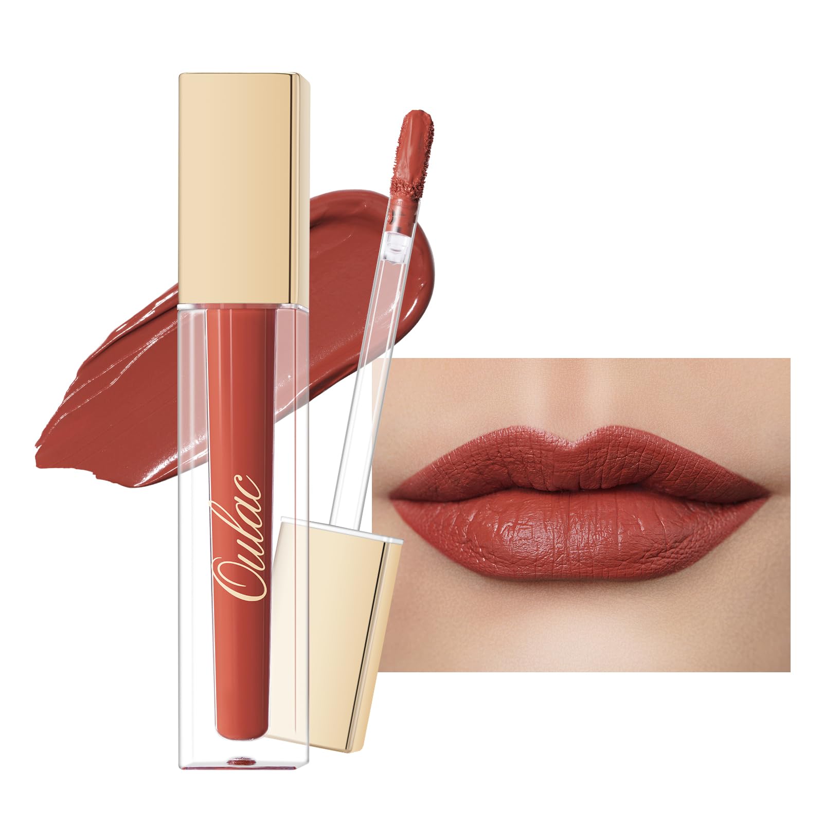 Oulac Matte Liquid Red Lipstick For Women, Orange Tone Red Long Lasting Lipstick, Waterproof Lip Stain, No Transfer, Creamy High