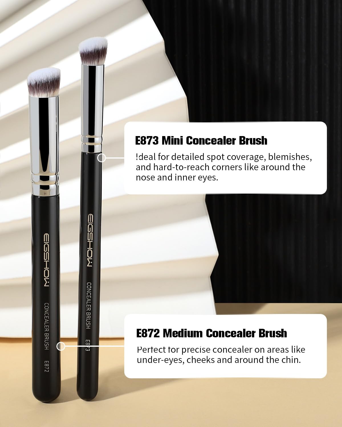 EIGSHOW Concealer Brush, 2Pcs Angled Under Eye Concealer Brush for Concealing, Blending with Liquid Cream Powder (E872&E873)