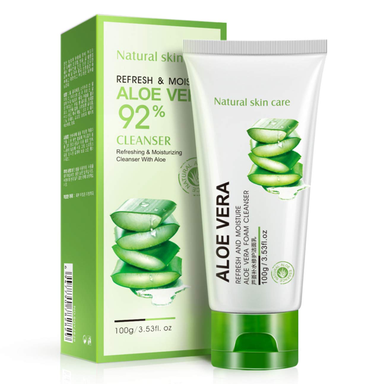 BIOAQUA 92% Aloe Vera Foam Cleanser - Refresh & Moisture Aloe Vera 92% Cleanser. Shrink Pores & Oil Control Deep Cleaning Face C