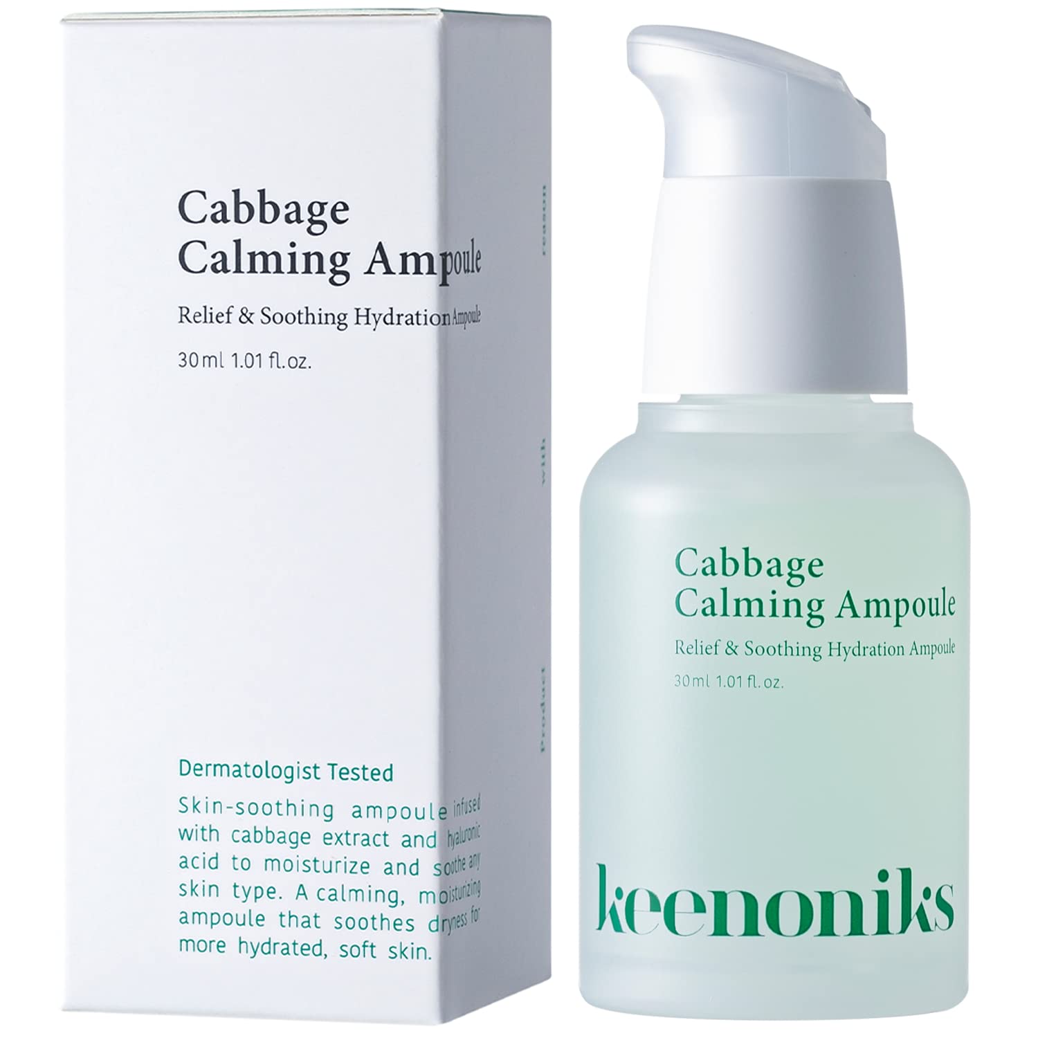 keenoniks Cooling Hyaluronic Acid Ampoule Serum - 85% Cabbage Extract Calming Facial Remedy to Soothe and Moisturize for Sensiti