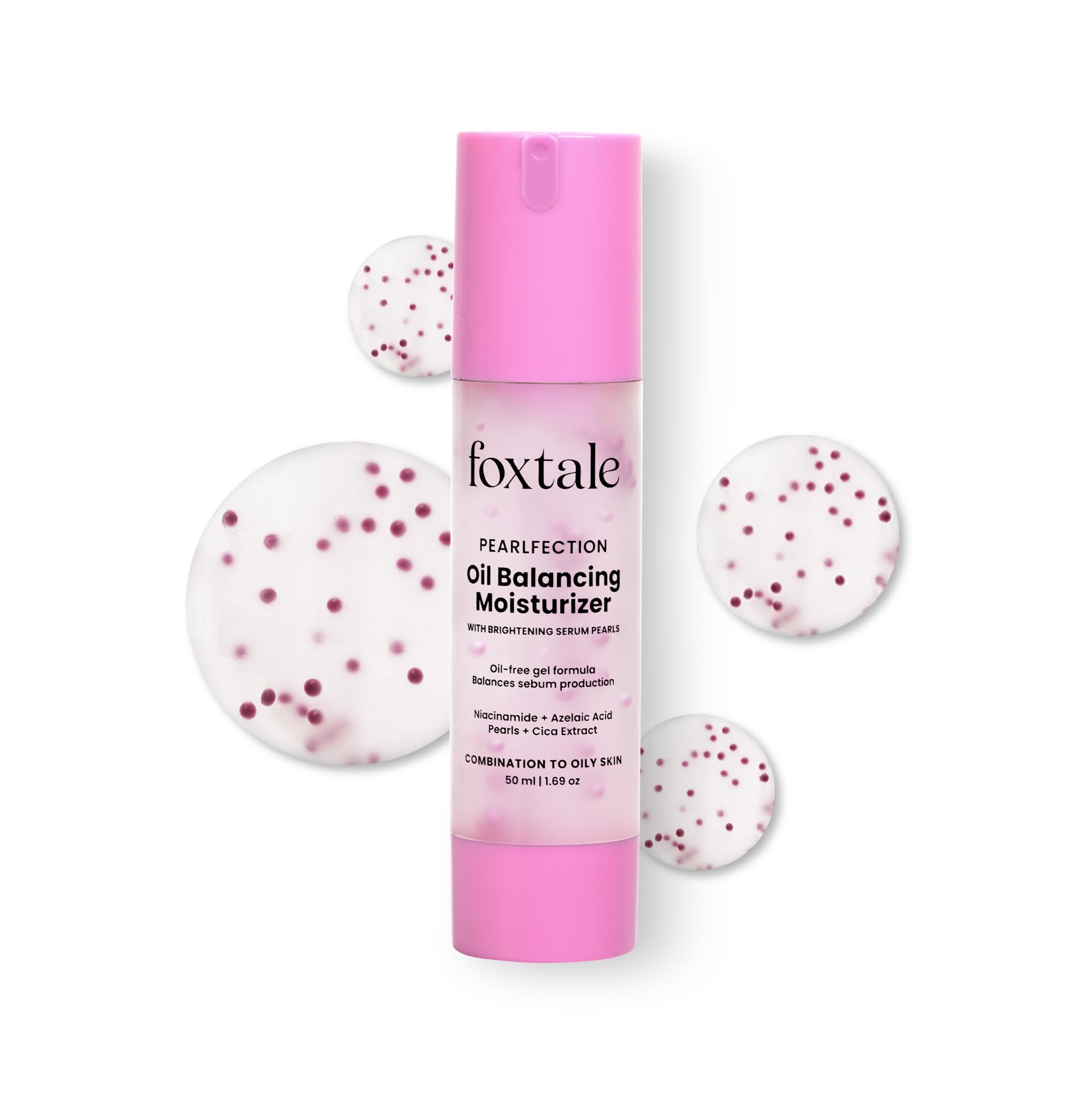 Foxtale Oil-Balancing Gel Moisturizer With Niacinamide, Azelaic Acid Pearls & Cica, 8Hr Shine-Free Hydration, Lightweight, Sebum