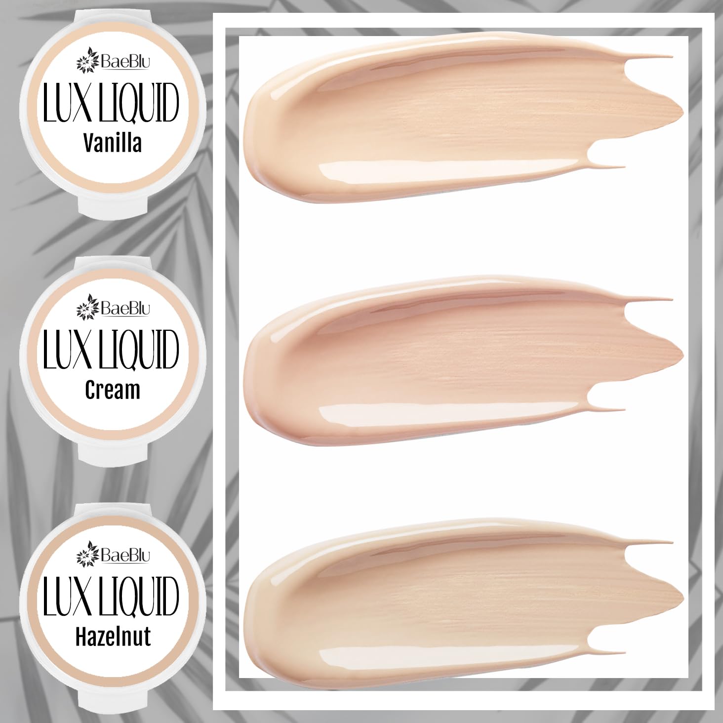 Baeblu Organic Lux Liquid Foundation Samples, Vanilla, Cream, Hazelnut