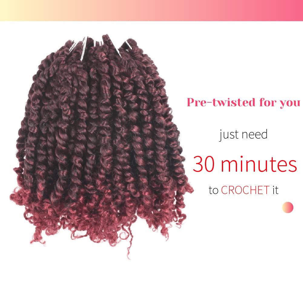 The BOHOBABE Pre-twisted Passion Twist Crochet Hair 6 Inch Short Pre-looped Crochet Passion Twist Braiding Hair 8 Packs (T118)