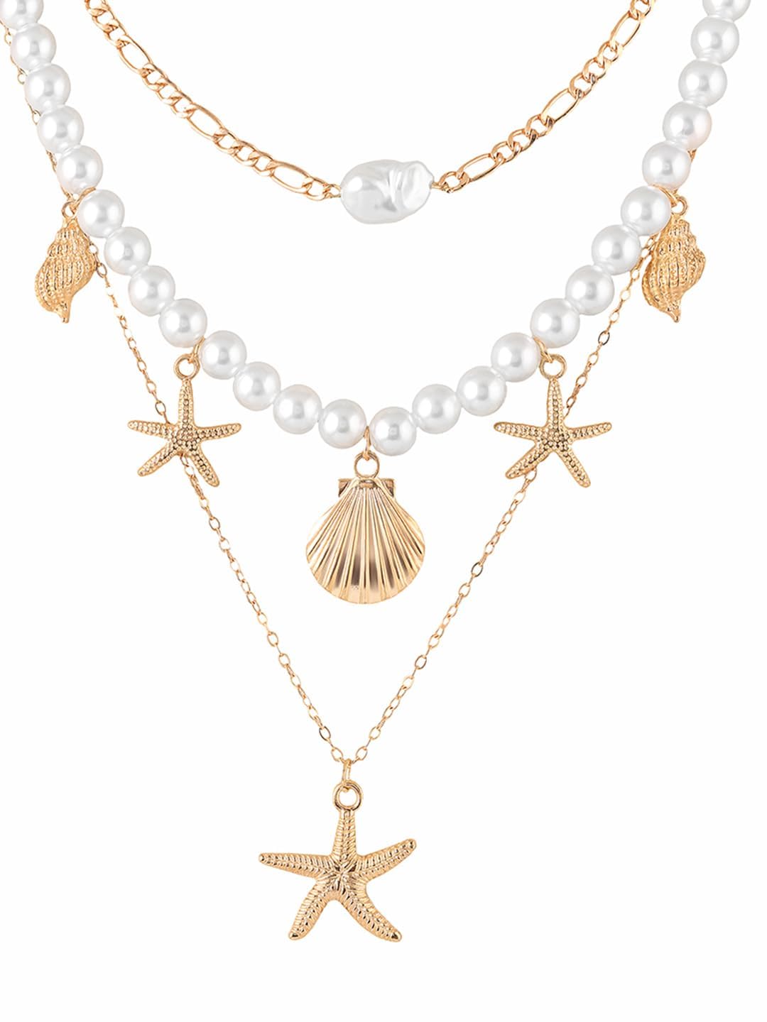 Figurine Layered Necklace For Women, Double Layer Necklace For Women, Gold Necklace, Crescent Moon And Star Pendant With Rhinest