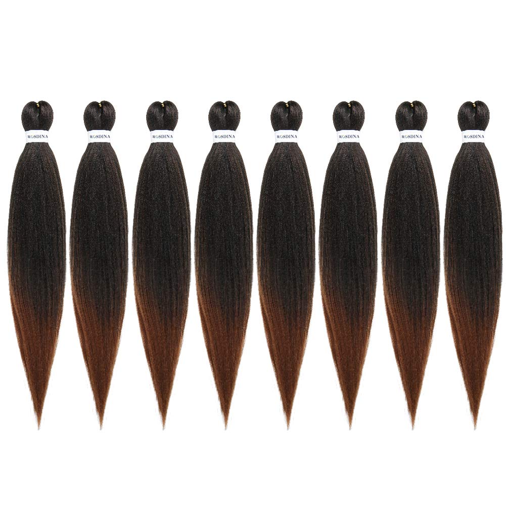 Rosdina Pre-Stretched Braiding Hair - 24 Inch 8 Packs Ombre Brown Long Braiding Hair For Twist Or Box Braids, Yaki Texture Hot W