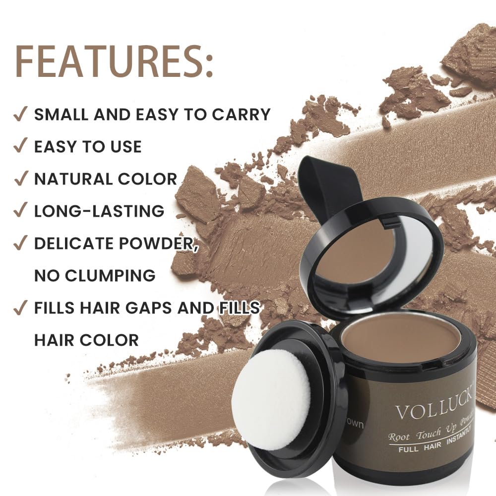 Volluck Hairline Powder For Women Men - Root Touch Up, Color Concealer For Hair, Bald Spots, And Eyebrows, 0.35 Ounce, Brown