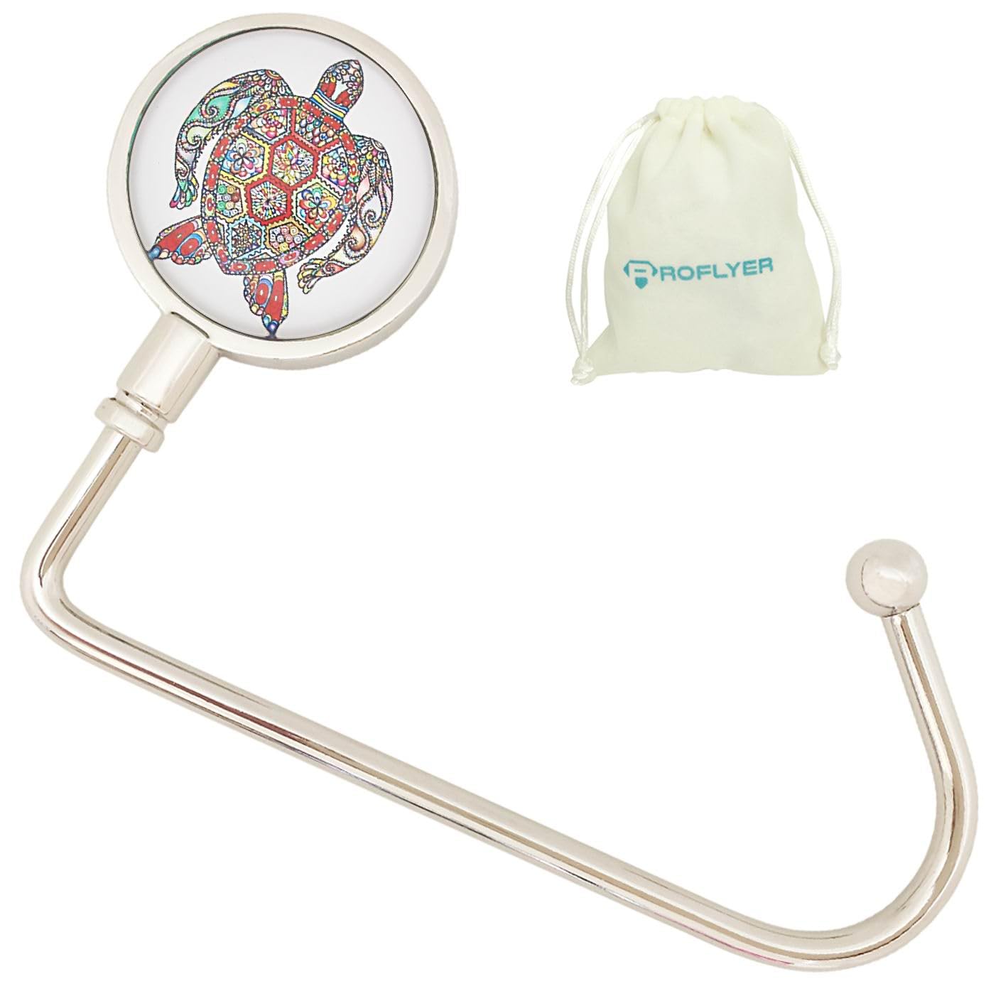 ROFLYER Purse Hook Hanger for Table Bar Handbag Hanger Safer Cleaner Bag Table Hanger with Velvet Pouch (Colorful Turtle)