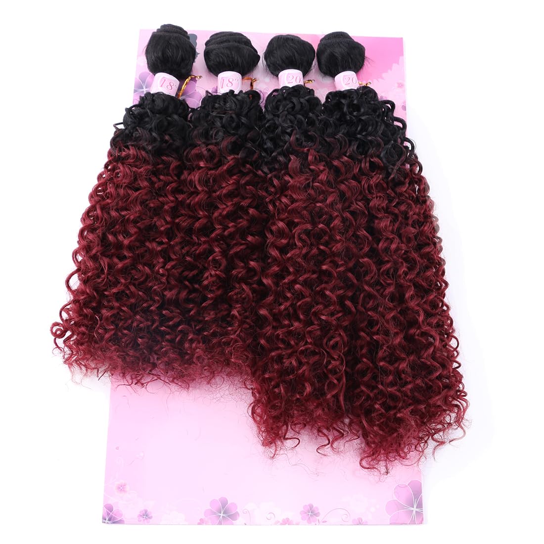 FRELYN Kinky Curly Bundles Synthetic Hair Bundles Quick Weave Sew in Extension Two Tone Ombre Black Fade to Burgundy Curly Hair 