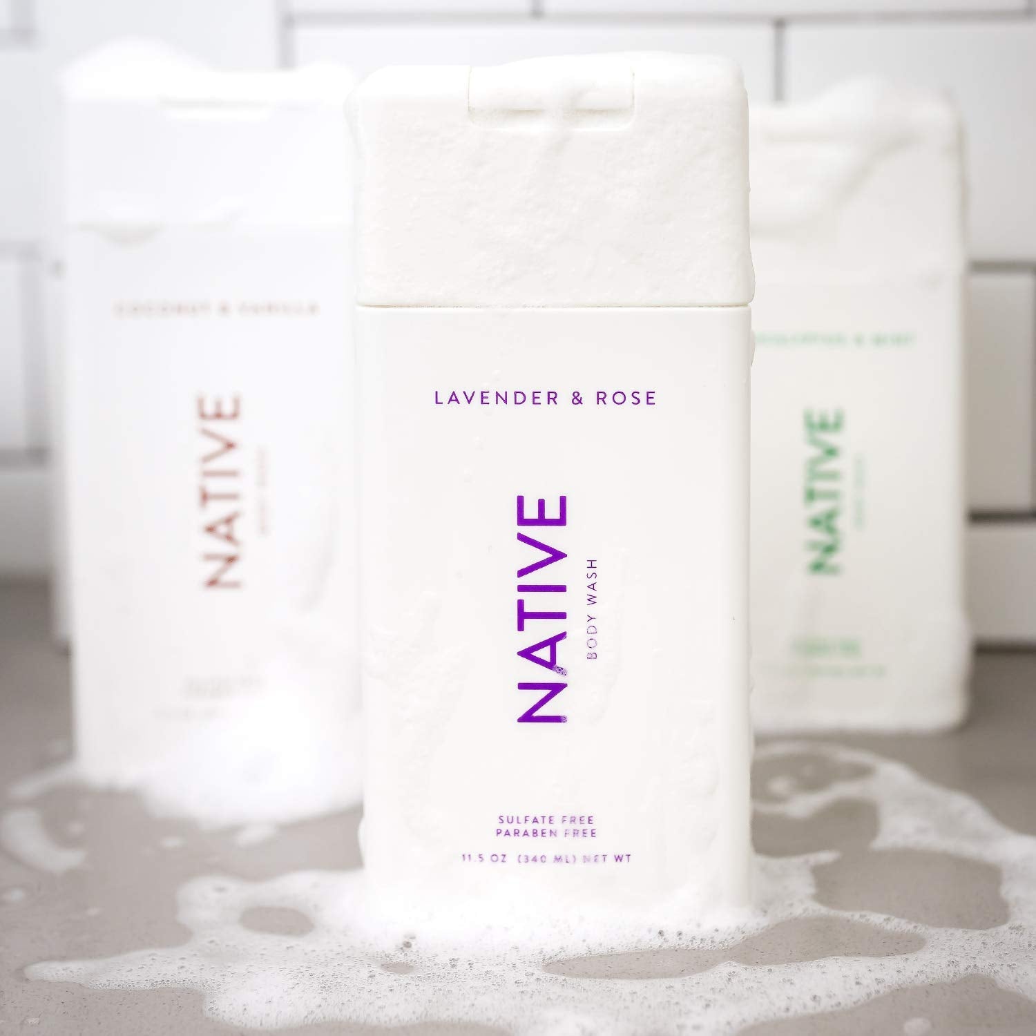 Native Body Wash 3 Pack - Natural Body Wash Women & Men - Sls & Paraben Free - Cucumber & Mint, Coconut & Vanilla, Lavender & Ro