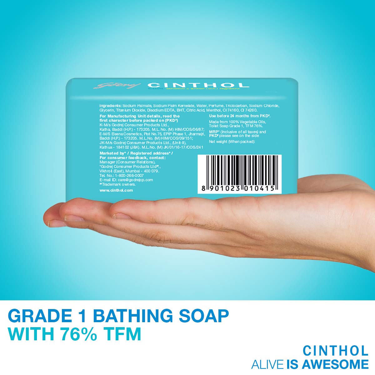 Cinthol Bath Cool Soap, 100G (Pack Of 5) (Buy 4 Get 1 Free)