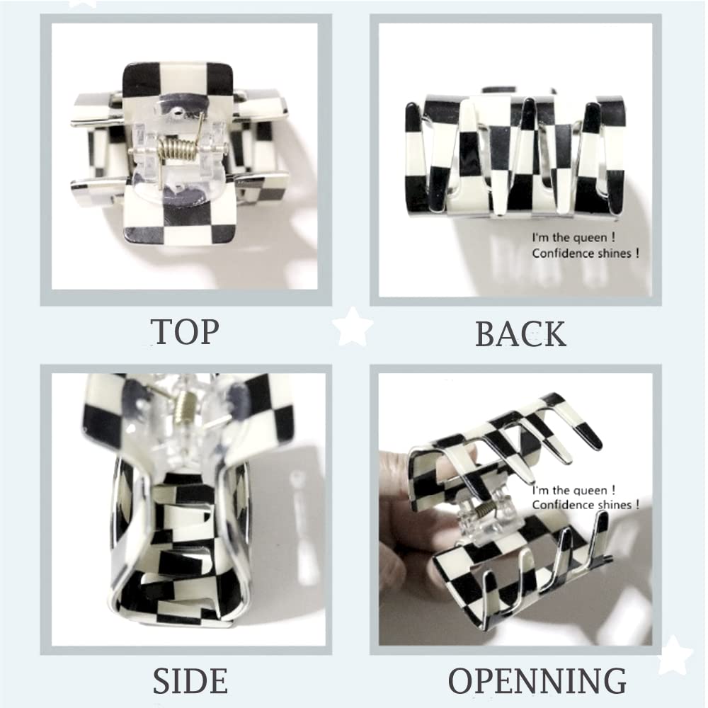 4 Pack Ahoney Checkered Y2K Claw Clips for Thin Hair - Cute 2 '' Aesthetic Barrettes, 90s Hair Accessories for Women and Y2K Top