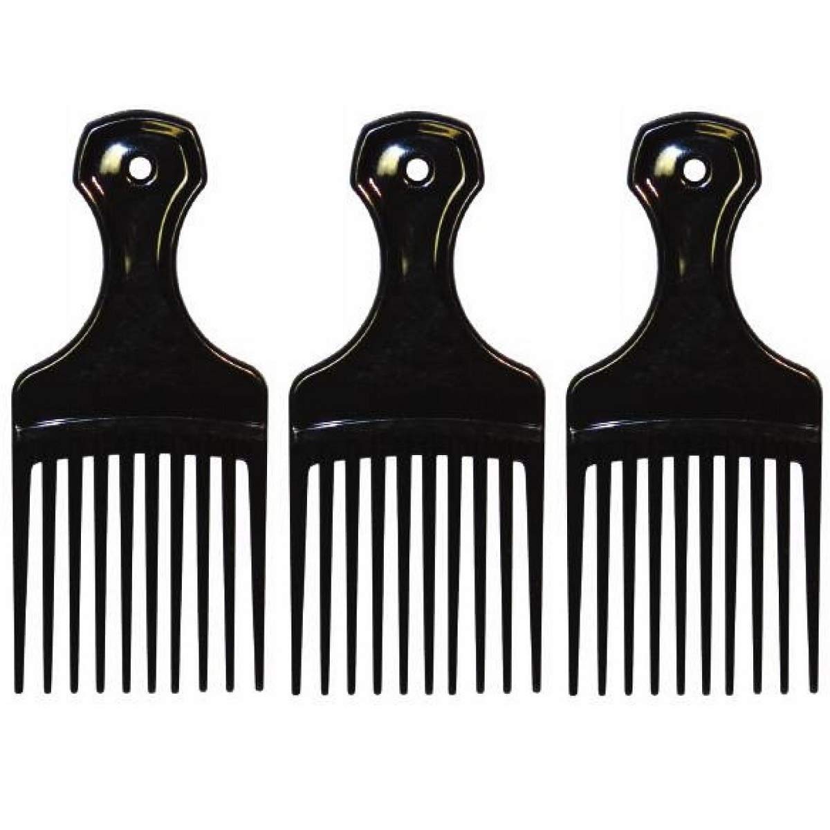 Comfort Axis Plastic Mini Comb and Lift Hair Pick, 3 Pack, Black