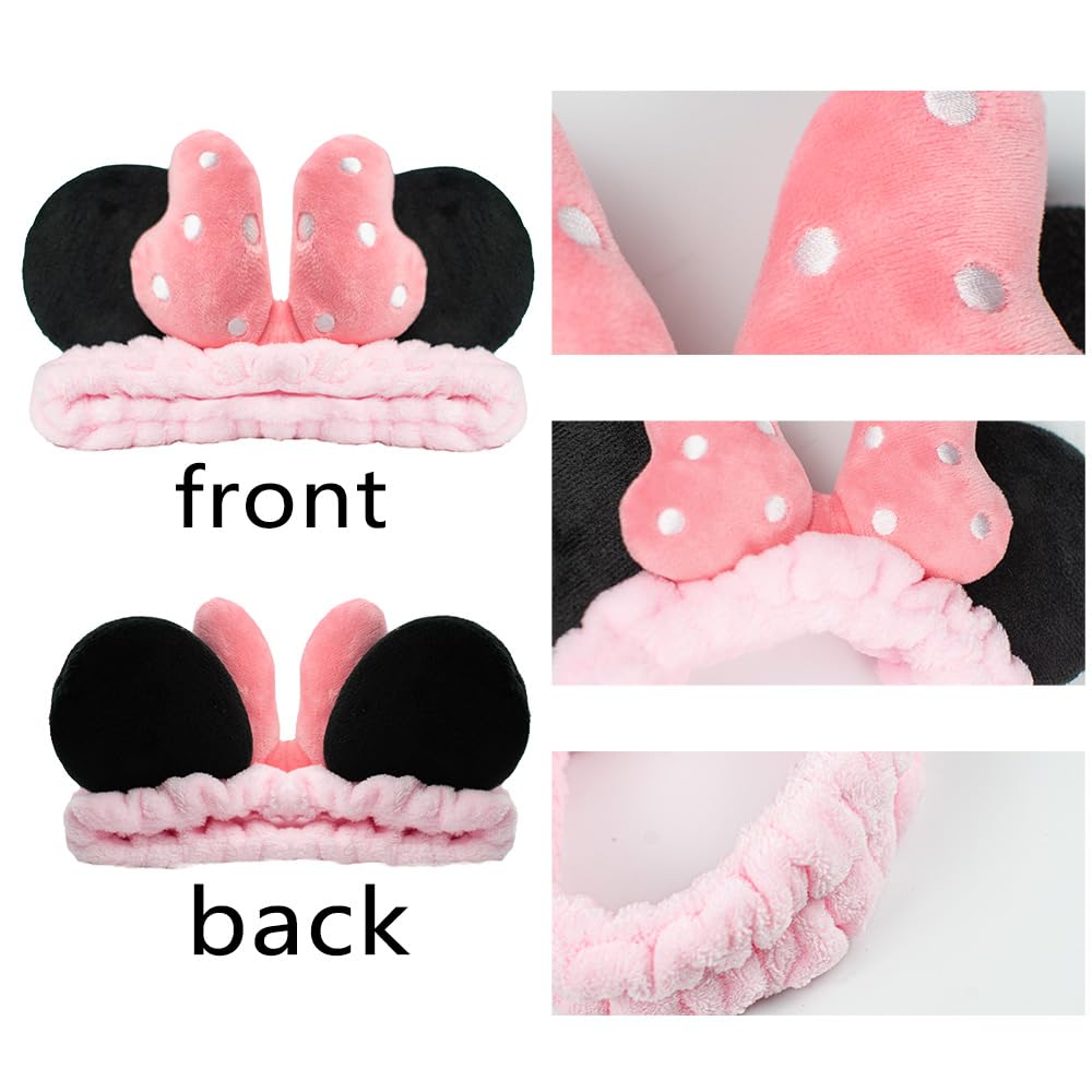 Jiahang Mouse Ears Facial Spa Headbands, Coral Fleece Wash Face Hair Band, Velvet Bow Shower Hair Band For Girls Women Make Up H