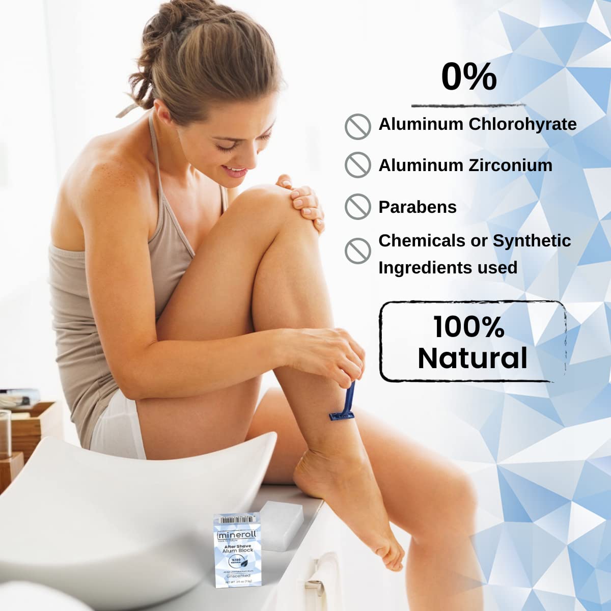 MINEROLL After Shave Alum Block, All Natural Potassium Alum, For Women and Men, Alum Stone, Styptic Skin Soothing, Anti-Ingrown
