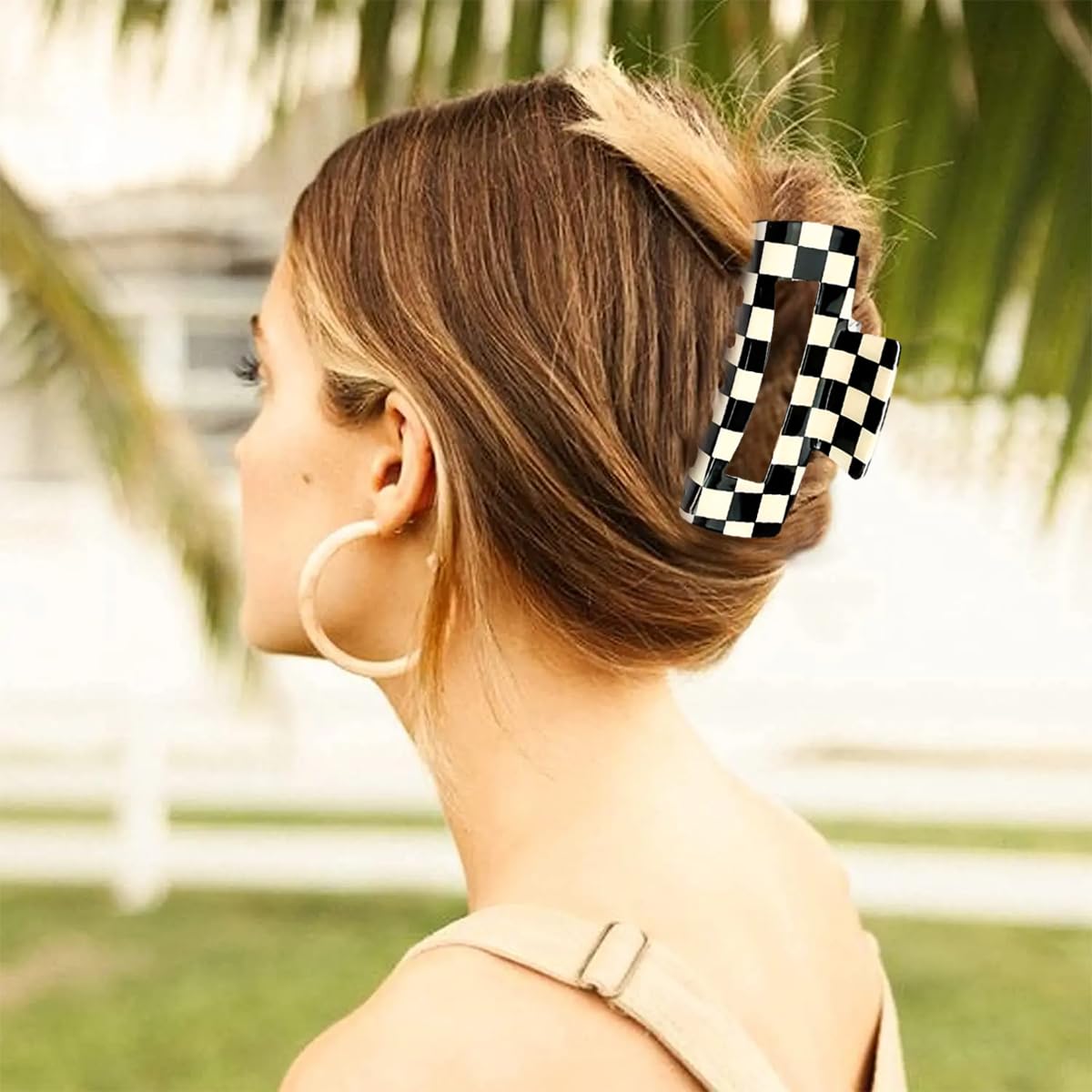 2 PCS Checkered Hair Claw Clips Square Checker Barrettes Cute Non Slip Hair Jaw Clips Strong Hold Rectangle Hair Claw Multicolor