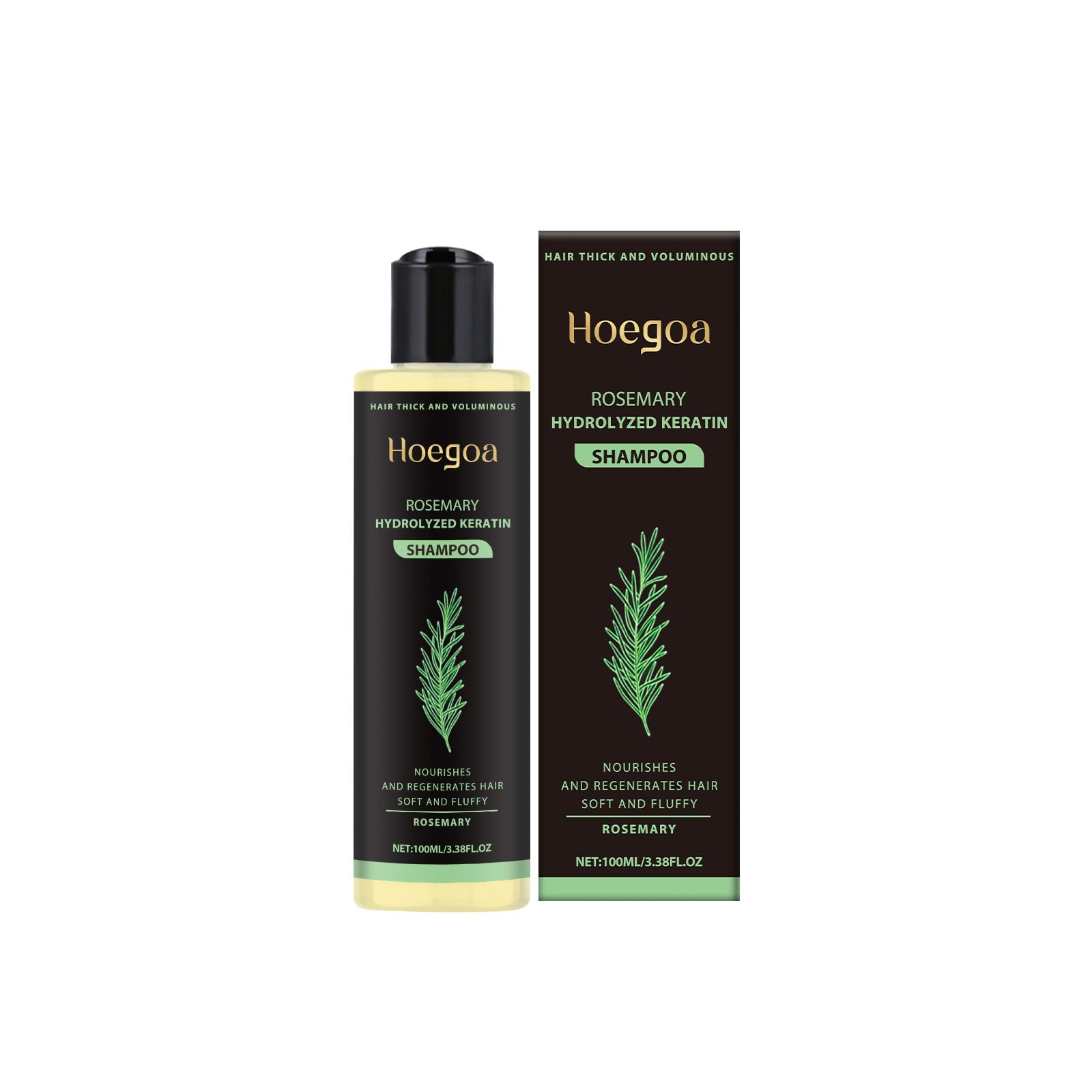 Hoegoa Rosemary Hydrolyzed Keratin Shampoo, Hair Thick and Voluminous, Nourishes and Regenerates Hair, Soft and Fluffy, 100ml/3.