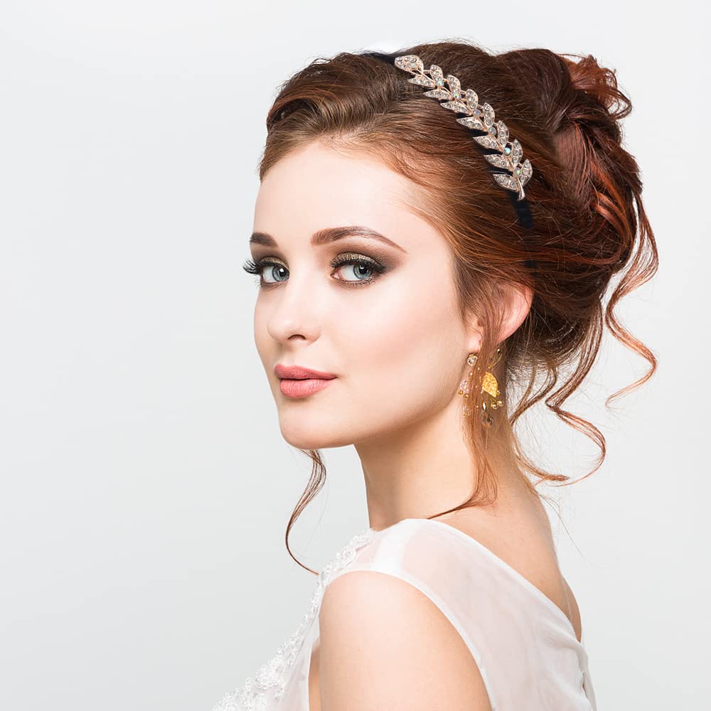 TCOTBE 3 Pcs Crystal Hair Band Fashion Hairbands for Girls Leaf Butterfly Flower Jewelry Rhinestone Hoop Elegant Hair Pieces Bli