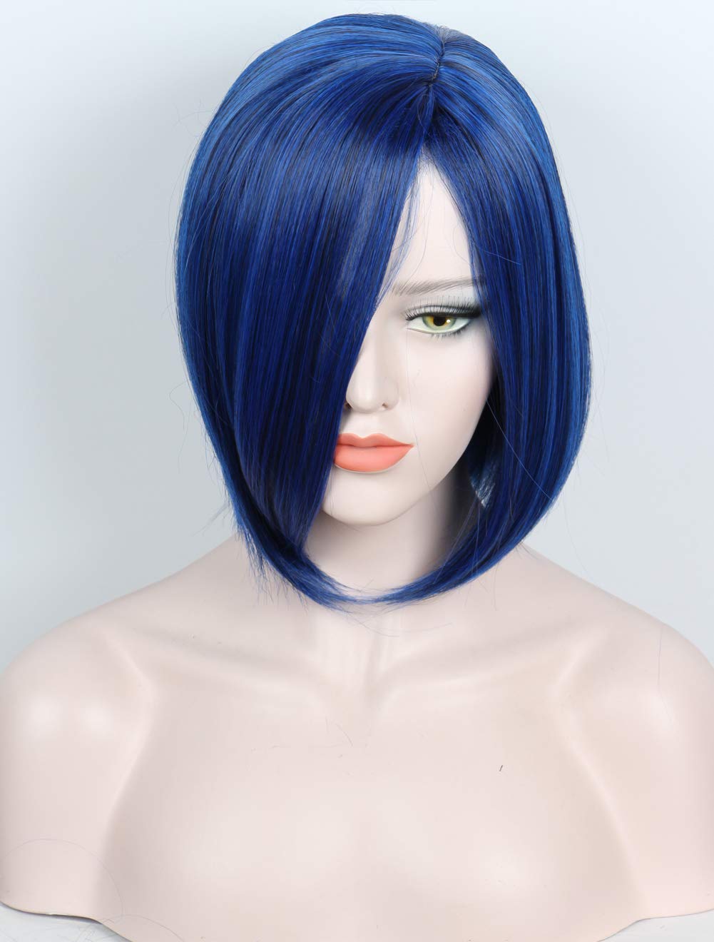 Linfairy Womens Short Blue Wig With Bangs Halloween Costume Cosplay Wig