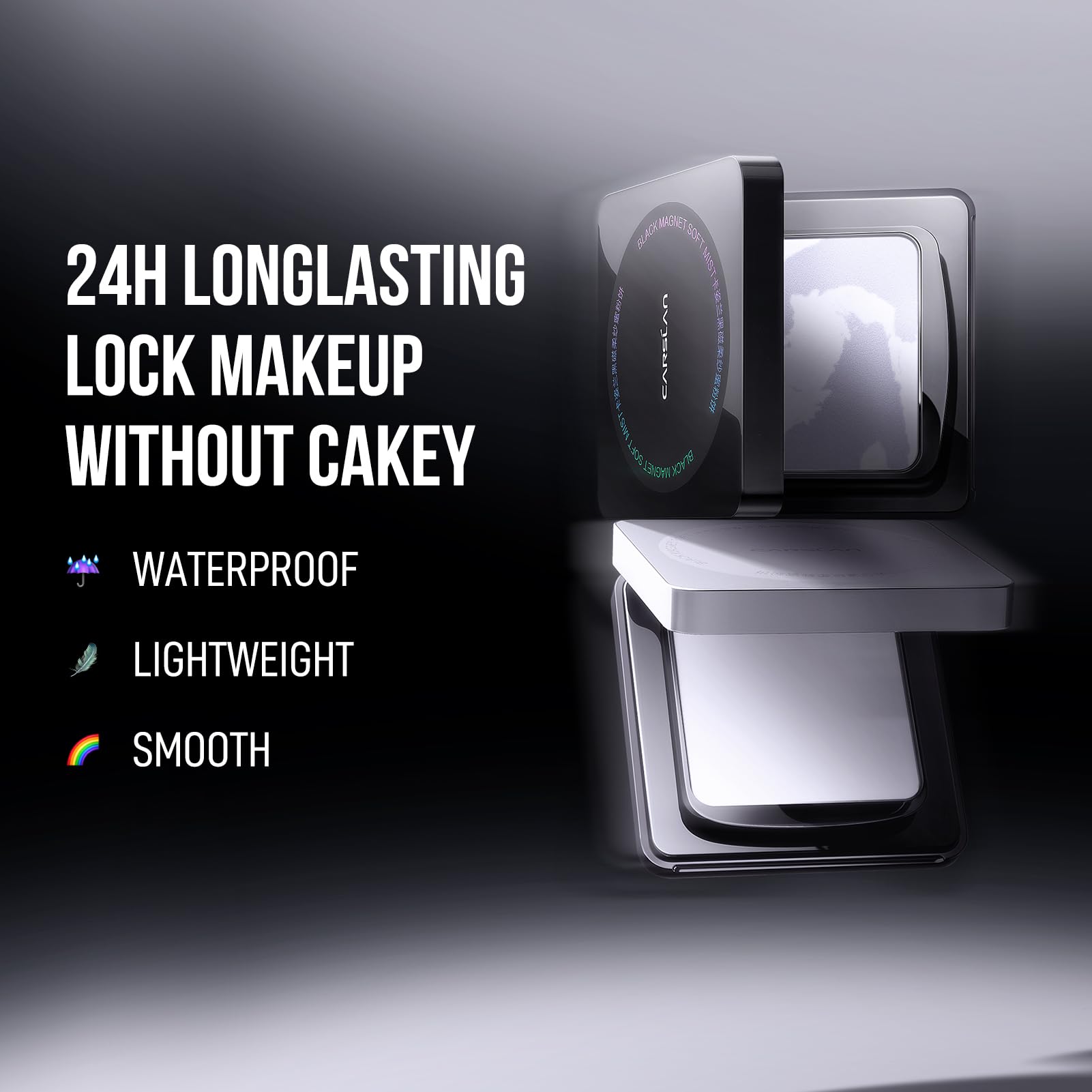 CARSLAN Waterproof Face Pressed Powder Compact, 24H Longlasting Oil Control Pressed Setting Powder Talc-Free Makeup, Shine Free,