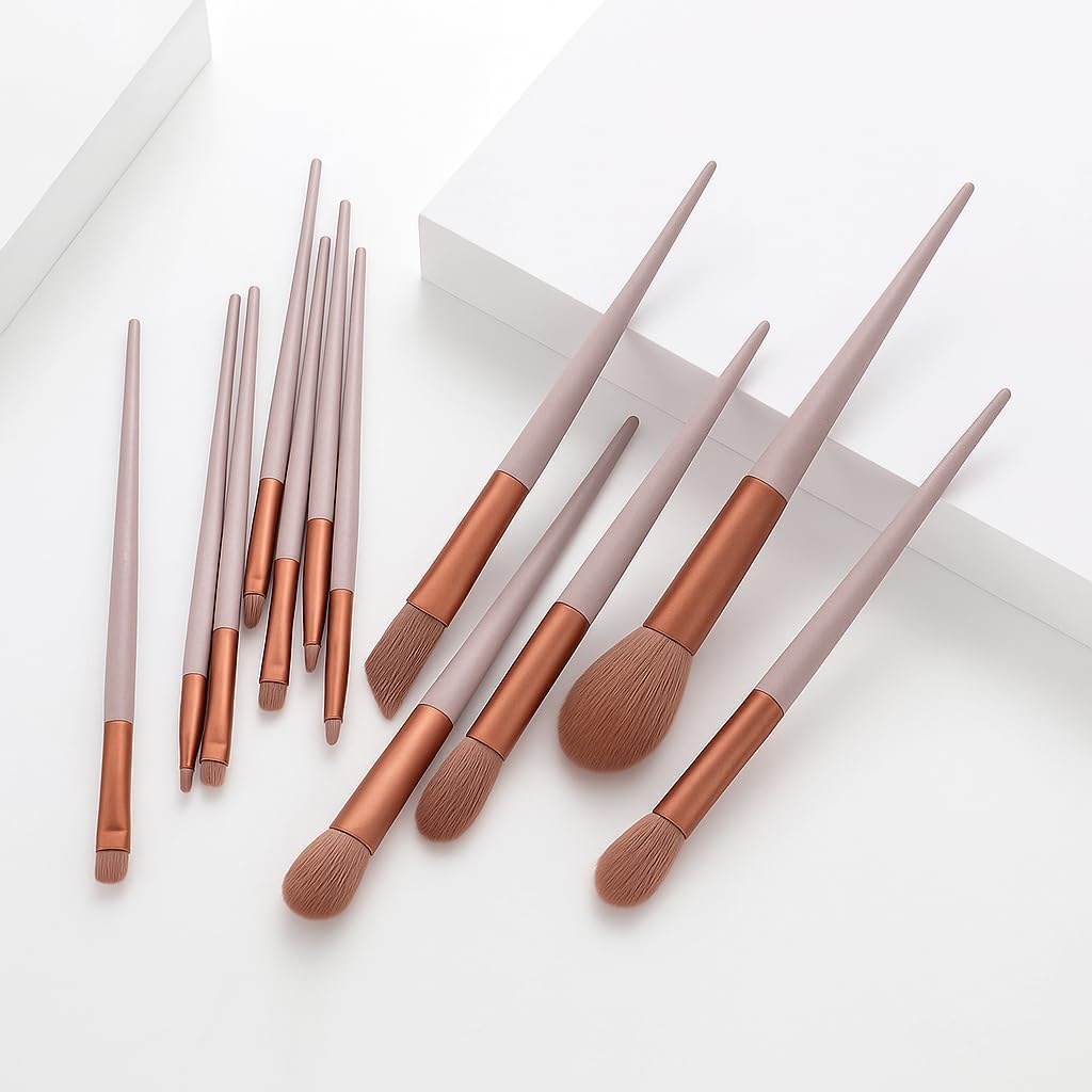 Makeup Brushes Set With Storage Pouch  Face And Eye Brush Collection As Shown (13 Pcs)