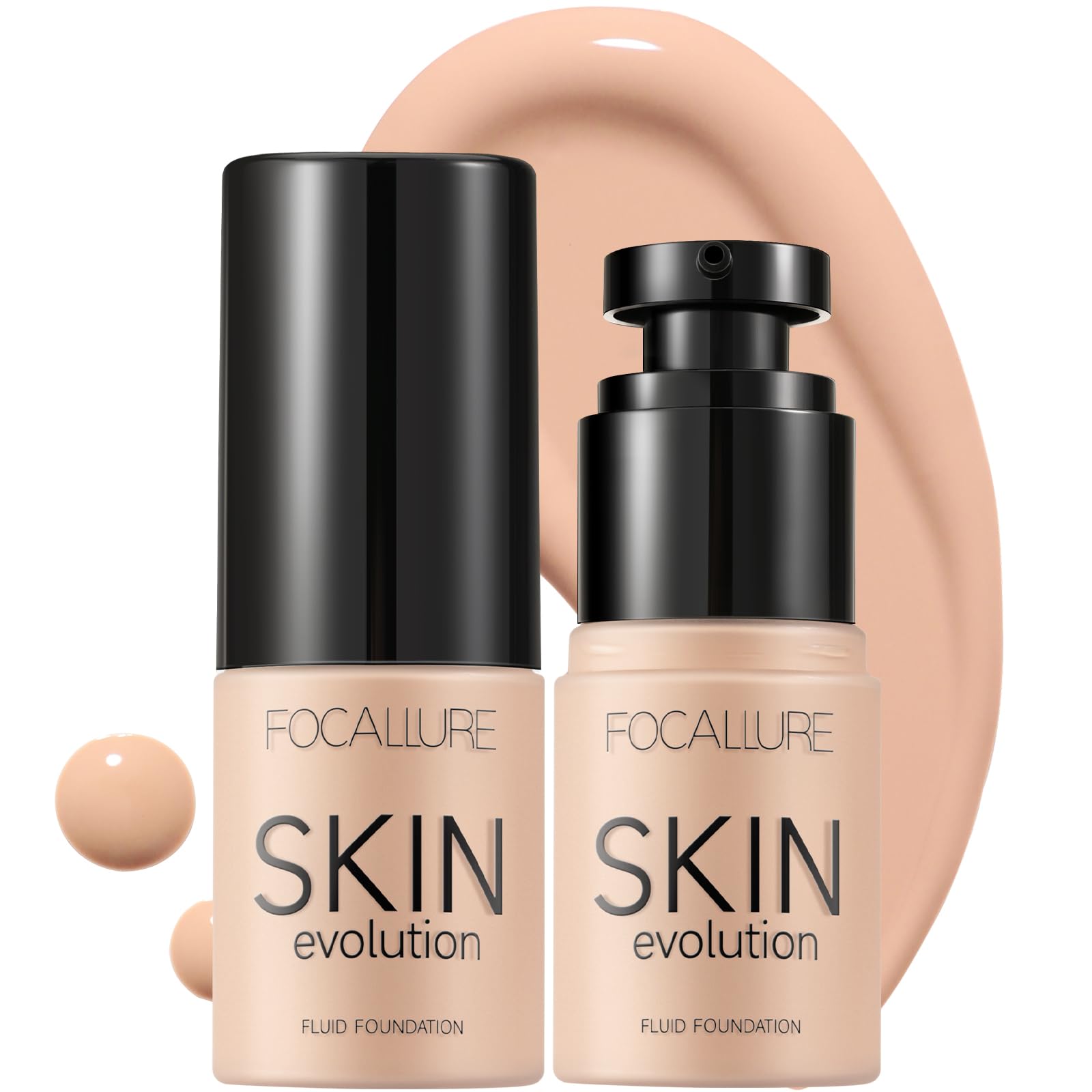 Focallure 2 Pcs Liquid Foundation, Skin Evolution Foundation + Concealer, Full Coverage Foundation Makeup, Durable, Waterproof,