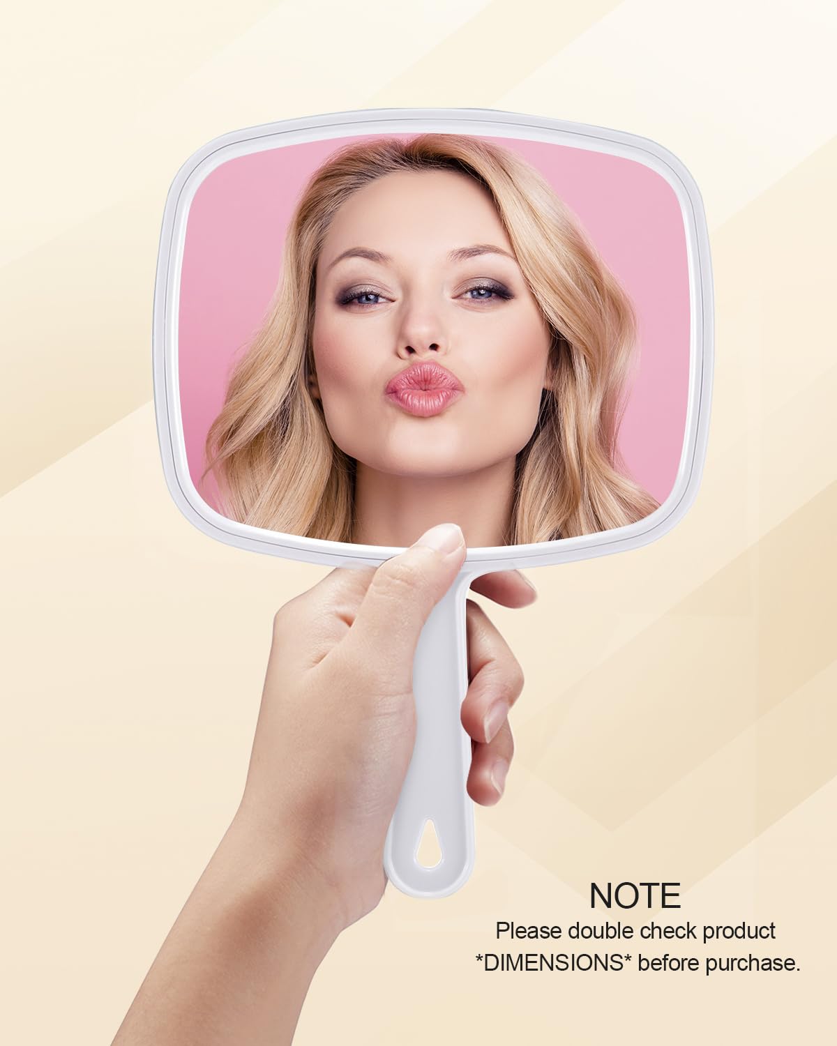 Gladmart Hand Mirror - Square Plastic Hairdressing Mirror 10.3"x7.4" - White, Model GM24HM01