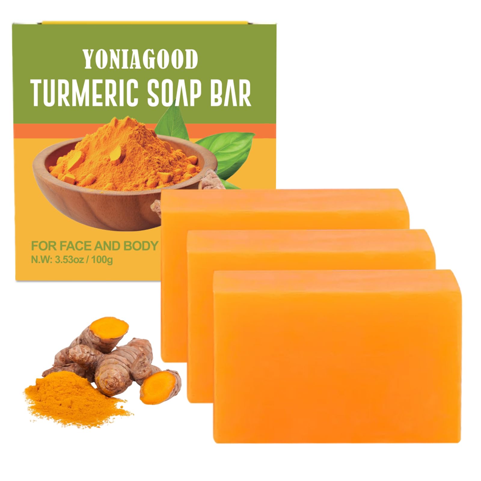 3 Pcs Turmeric Soap Bar, Organic Turmeric Bar Soap For Face & Body Cleansing, Handmade Body Bath Soap Deeply Cleanse Body Smooth