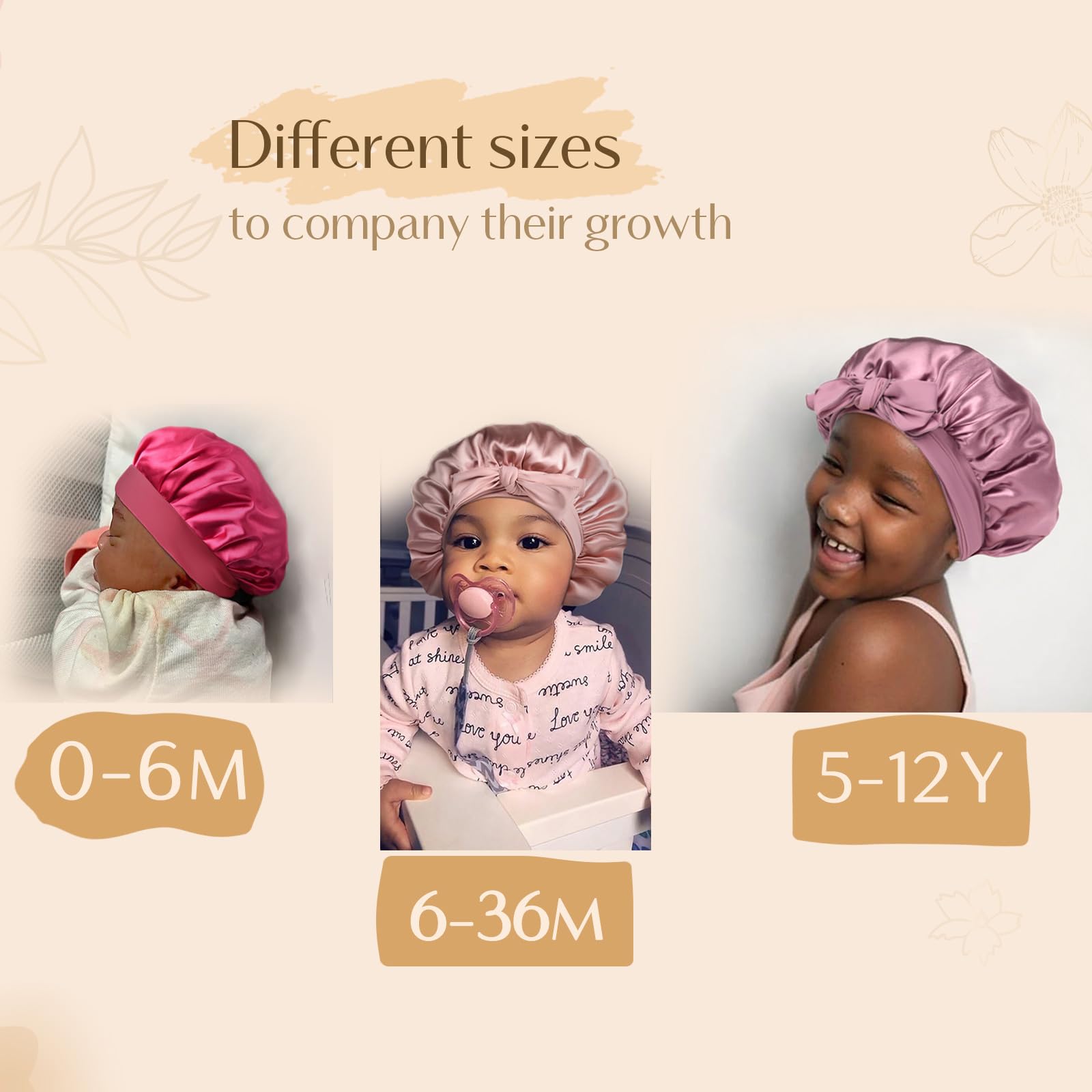 Yanibest 2 Pcs Baby Bonnet Toddler Silk Bonnet For Kids Sleeping Cap Curly Natural Hair Baby Bonnets For Girls Boys Infant Newbo