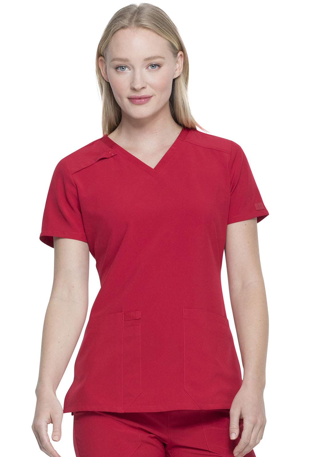 Dickies EDS Essentials Scrubs, V-Neck Womens Tops with Four-Way Stretch and Moisture Wicking DK615, XXS, Red