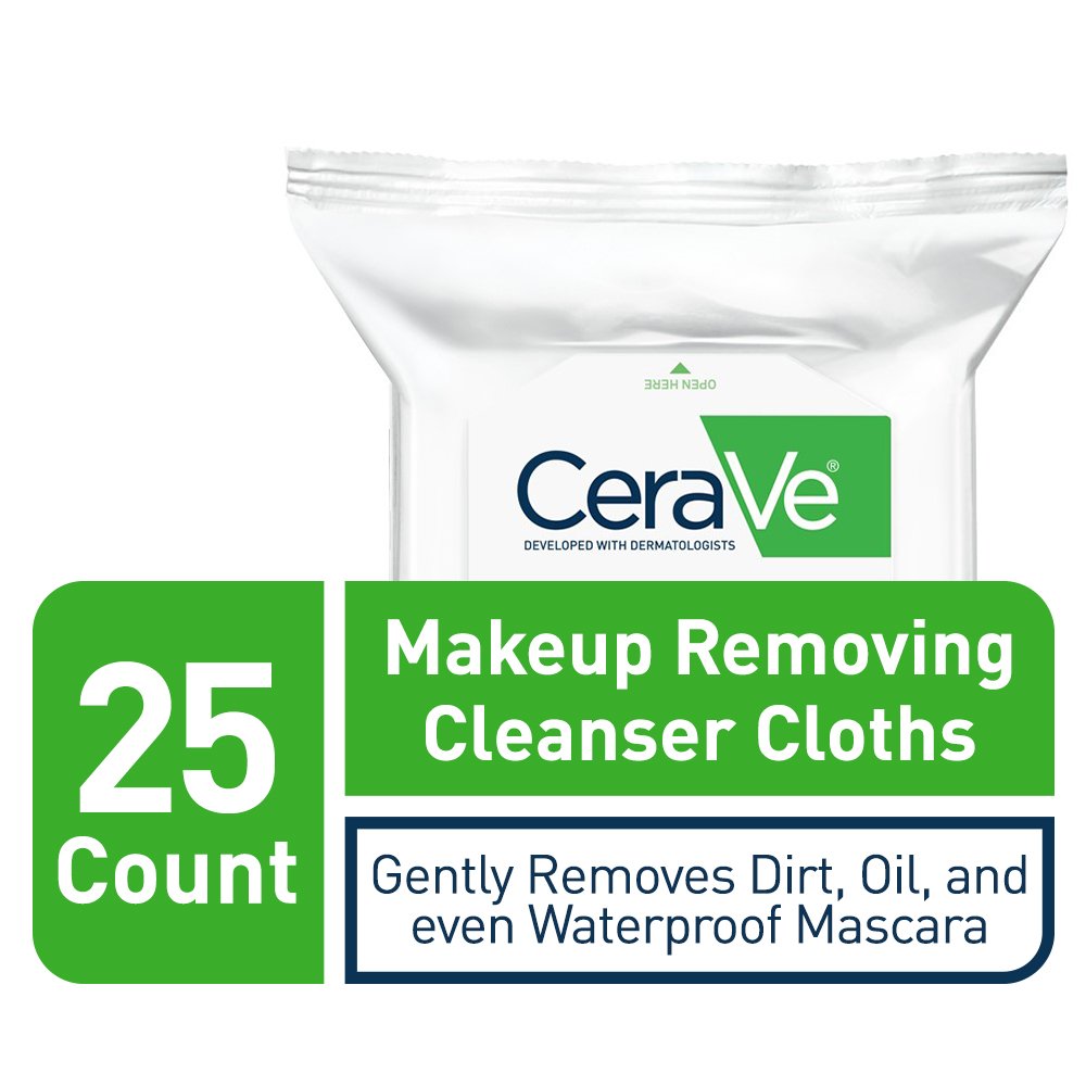 CeraVe Makeup Removing Cleanser Cloths | Makeup Wipes to Remove Dirt, Oil, & Waterproof Eye & Face Makeup | Fragrance Free | 25