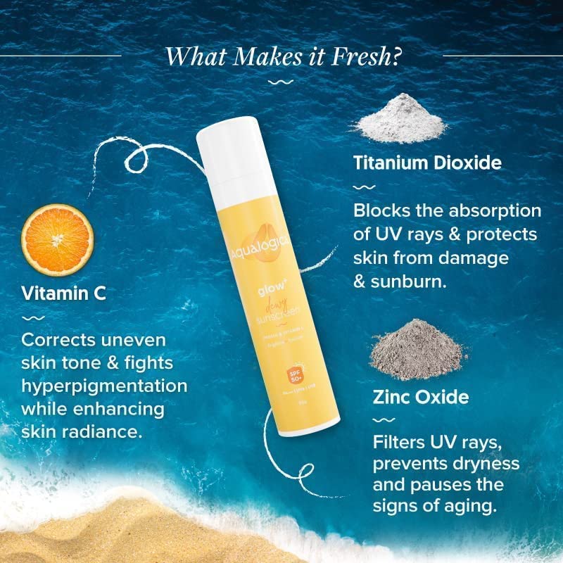 Aqualogica Glow+ Dewy Sunscreen Spf 50 Pa+++ For Uva/B & Blue Light Protection, For Glowing & Well Protected Skin, Cream, 50 G