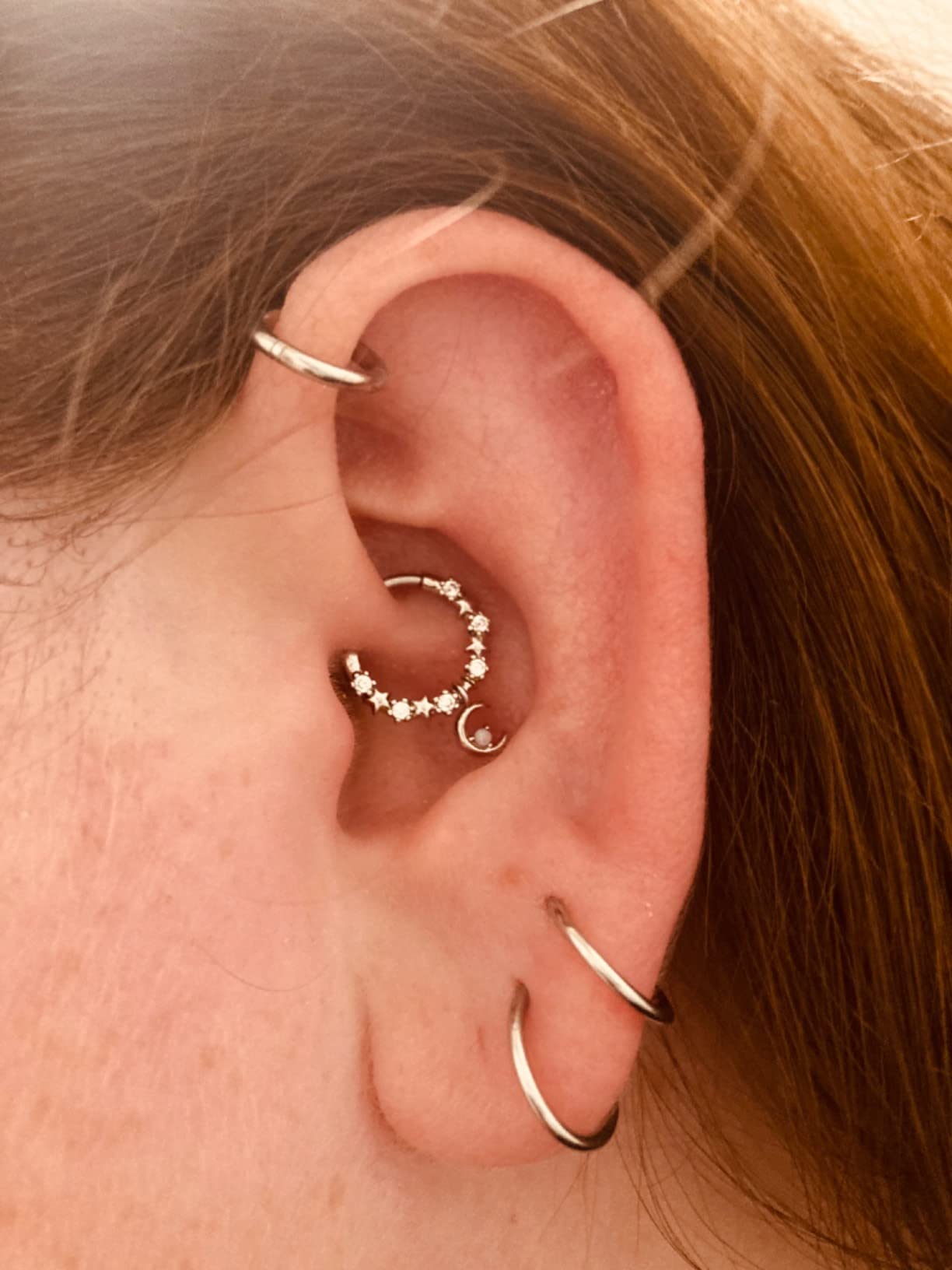 Melighting Septum Rings 16G Moon Septum Jewelry with Opal Clear CZ Surgical Steel 316L Star Helix Earring Dangle Daith Earrings