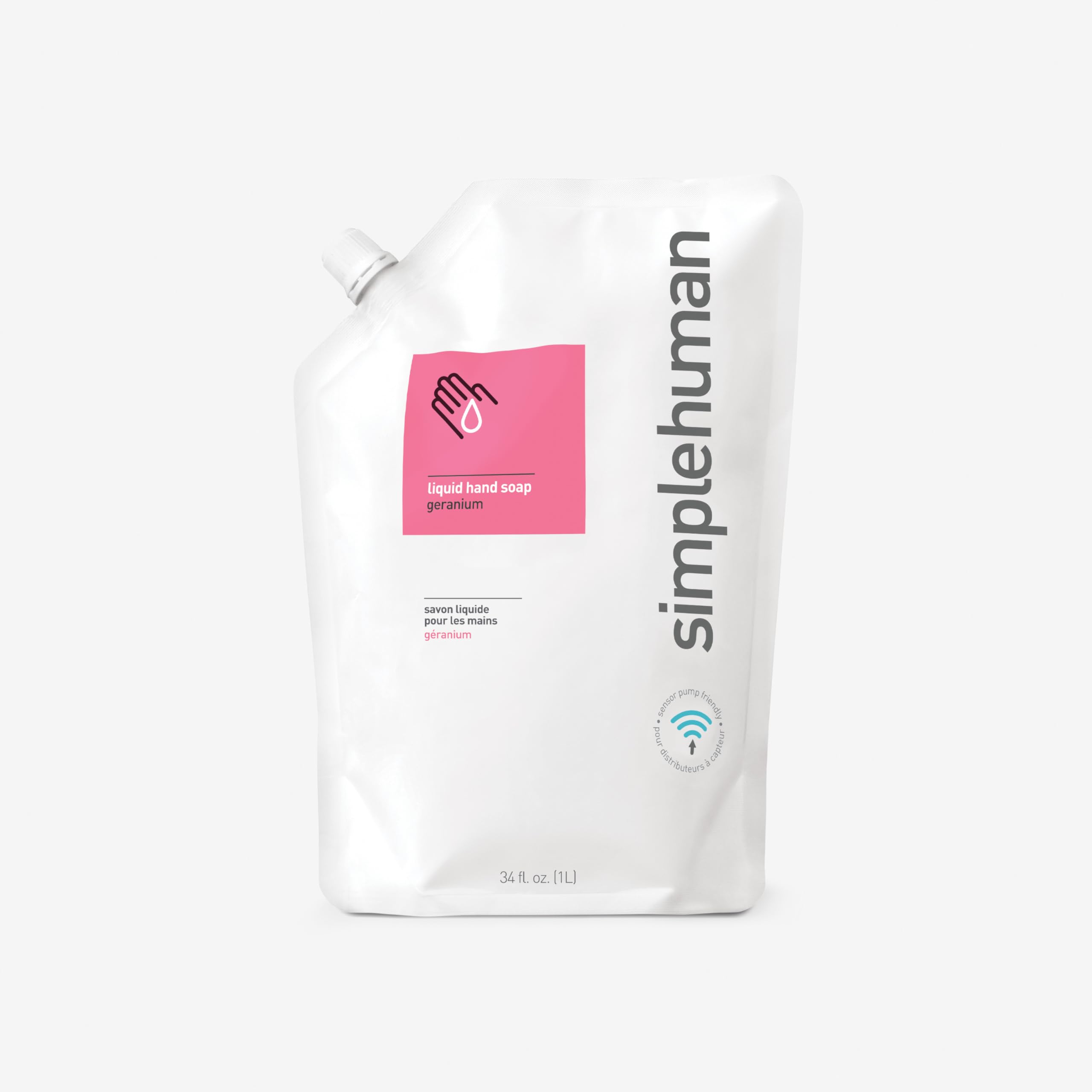 Simplehuman Geranium Moisturizing Liquid Hand Soap Refill Pouch, 34 Fl. Oz, Pack Of 6